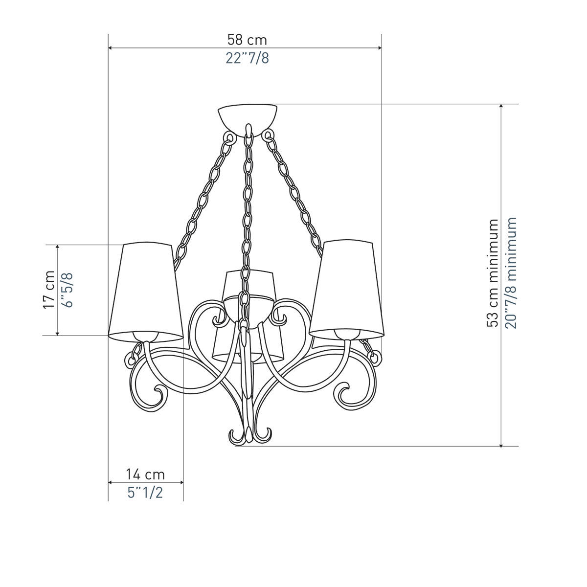 Elegante französische Hängeleuchte JULIET aus Bronze mit Stoffschirmen, Bild 7 Elegante französische Hängeleuchte JULIET aus Bronze mit Stoffschirmen, Bild 7