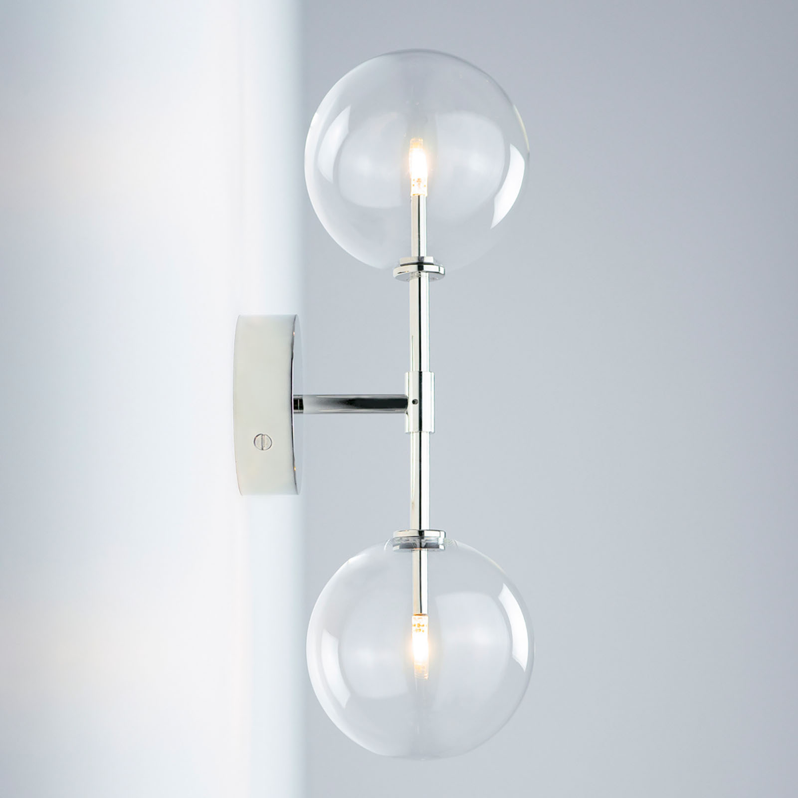 Bild 8: Glänzend vernickelt Elegante Doppel-Glaskugel-Wandleuchte DAWN DUAL: Glänzend vernickelt