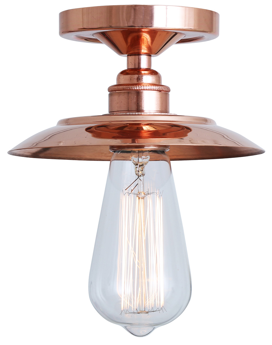 Kleine Kupfer-Deckenleuchte mit flachem Schirmchen, Ø 16 cm Kleine Kupfer-Deckenleuchte mit flachem Schirmchen, Ø 16 cm