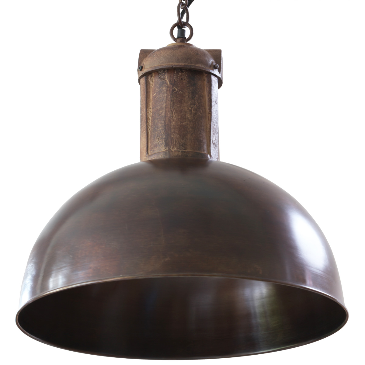 SOLAR kupferne Nostalgie-Fabriklampe an Kette: Die kupferne Fabriklampe mit 50 cm Durchmesser (großes Modell)