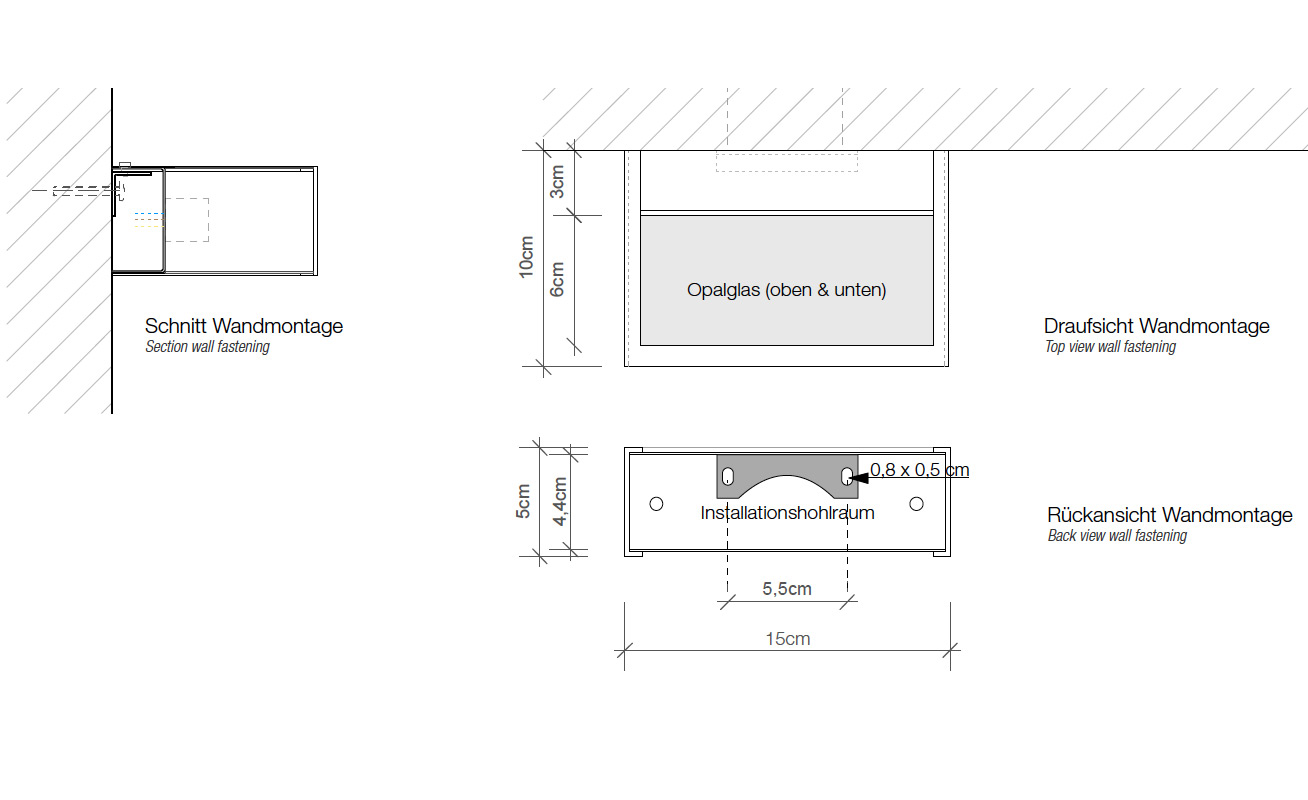 Fig. 15: Wandmontage QUAD Mirror wall light for bathrooms, widths from 15 to 150 cm: Wandmontage
