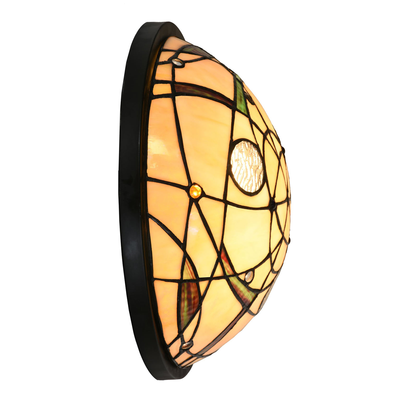 Runde Wandleuchte mit dekorativen Tiffany-Glaseinsätzen Runde Wandleuchte mit dekorativen Tiffany-Glaseinsätzen
