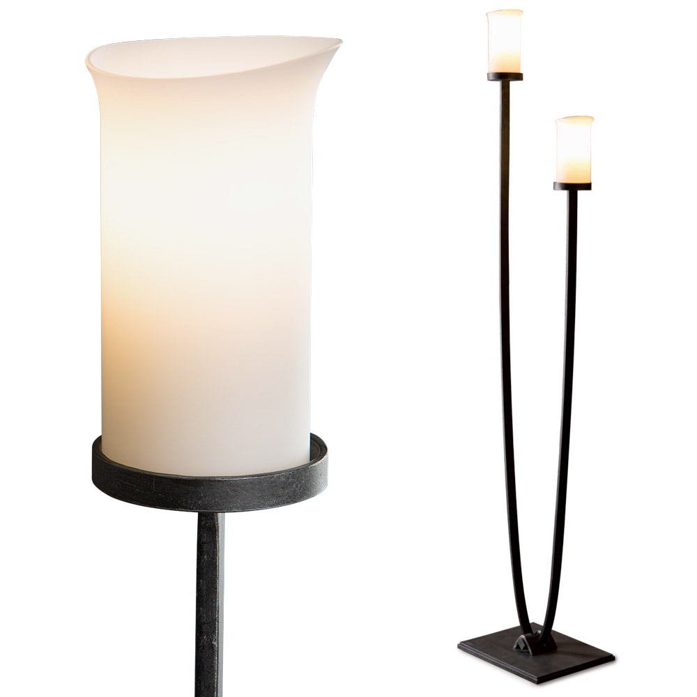 Hand forged double floor lamp with glass candles Hand forged double floor lamp with glass candles