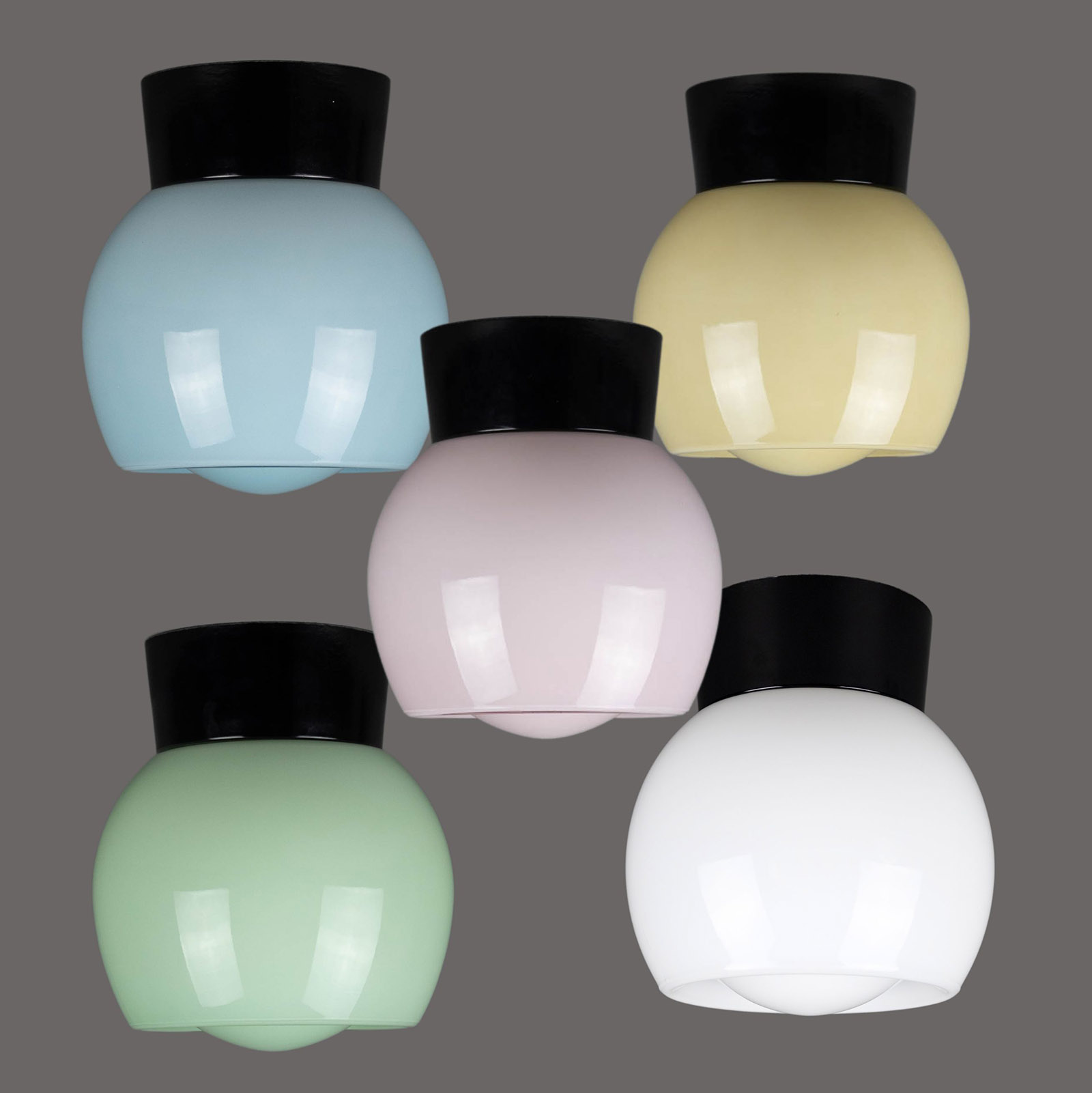 Pastellglas-Deckenleuchte mit Bakelitsockel KNOB, verschiedene Farben Pastellglas-Deckenleuchte mit Bakelitsockel KNOB, verschiedene Farben