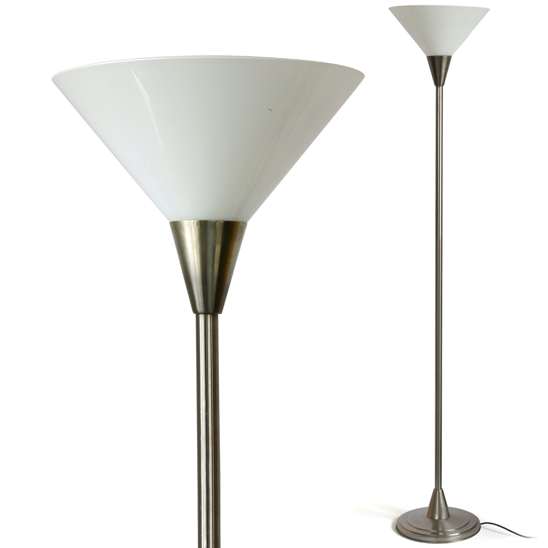 Hohe Deckenfluter-Stehleuchte (190 cm) mit opalem Kegel-Glasschirm