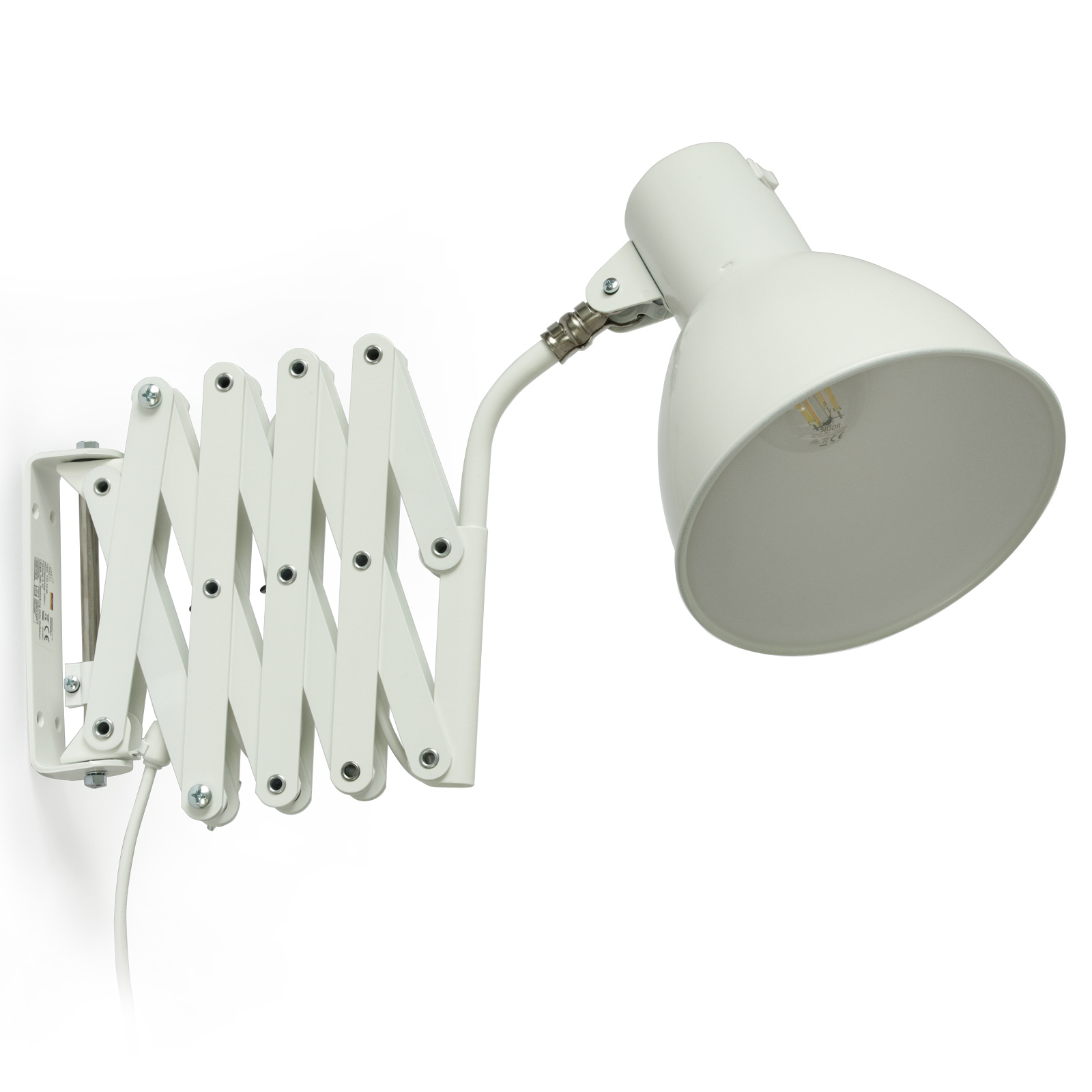 Scissor lamp for wall mounting in white