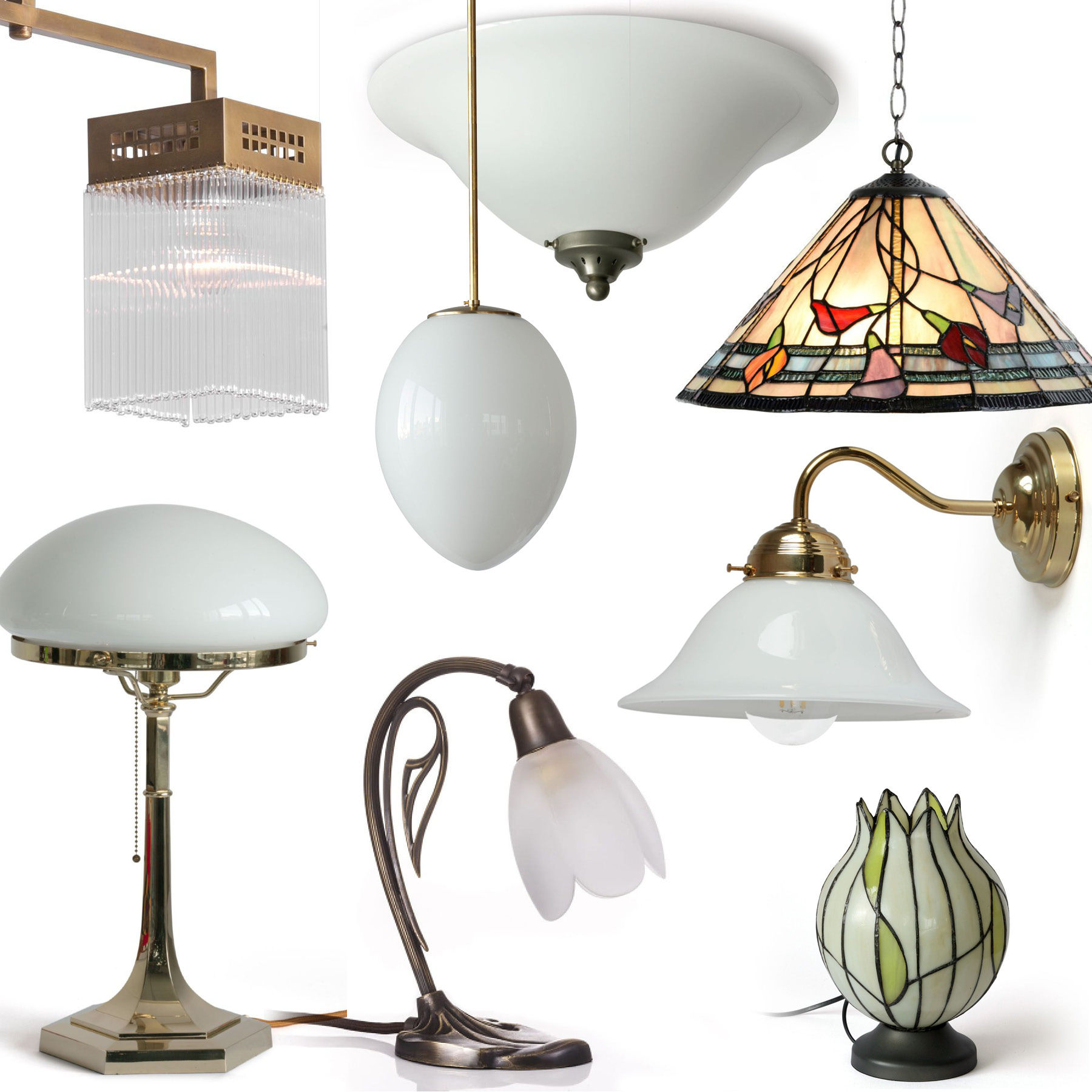 Collage image of various Art nouveau lights