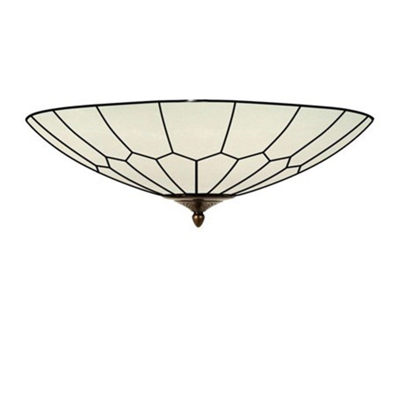 Flache runde Art Déco-Deckenleuchte aus Tiffanyglas Ø 60 cm, Bild 4