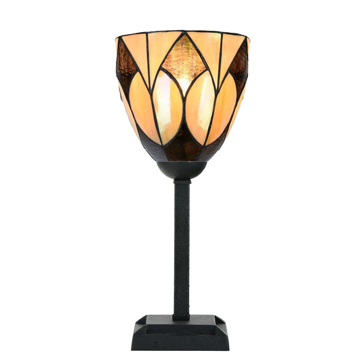 Small upright table light with cup-shaped Tiffany shade Small upright table light with cup-shaped Tiffany shade