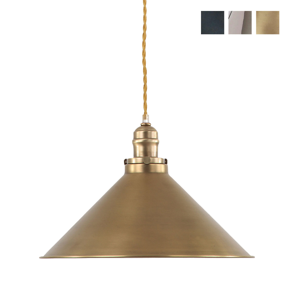 Nostalgische Kegelschirm-Hängeleuchte, drei Oberflächen