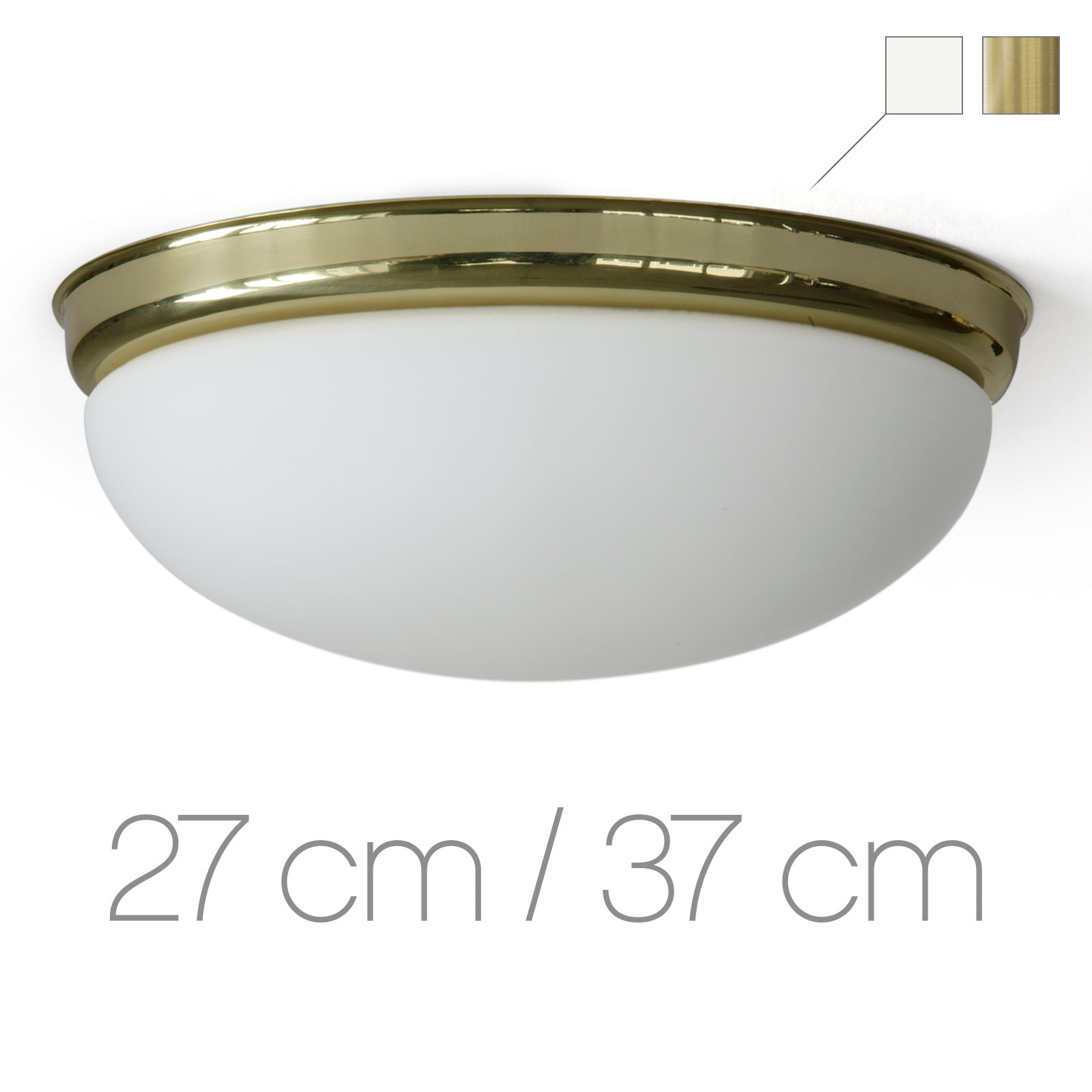 Ovale Glas-Deckenleuchte ALVA mit Zierblende: Ovale Deckenleuchte mit elegantem, mattem Opalglas und großem Einsatzspektrum, hier mit Zierblende Messing