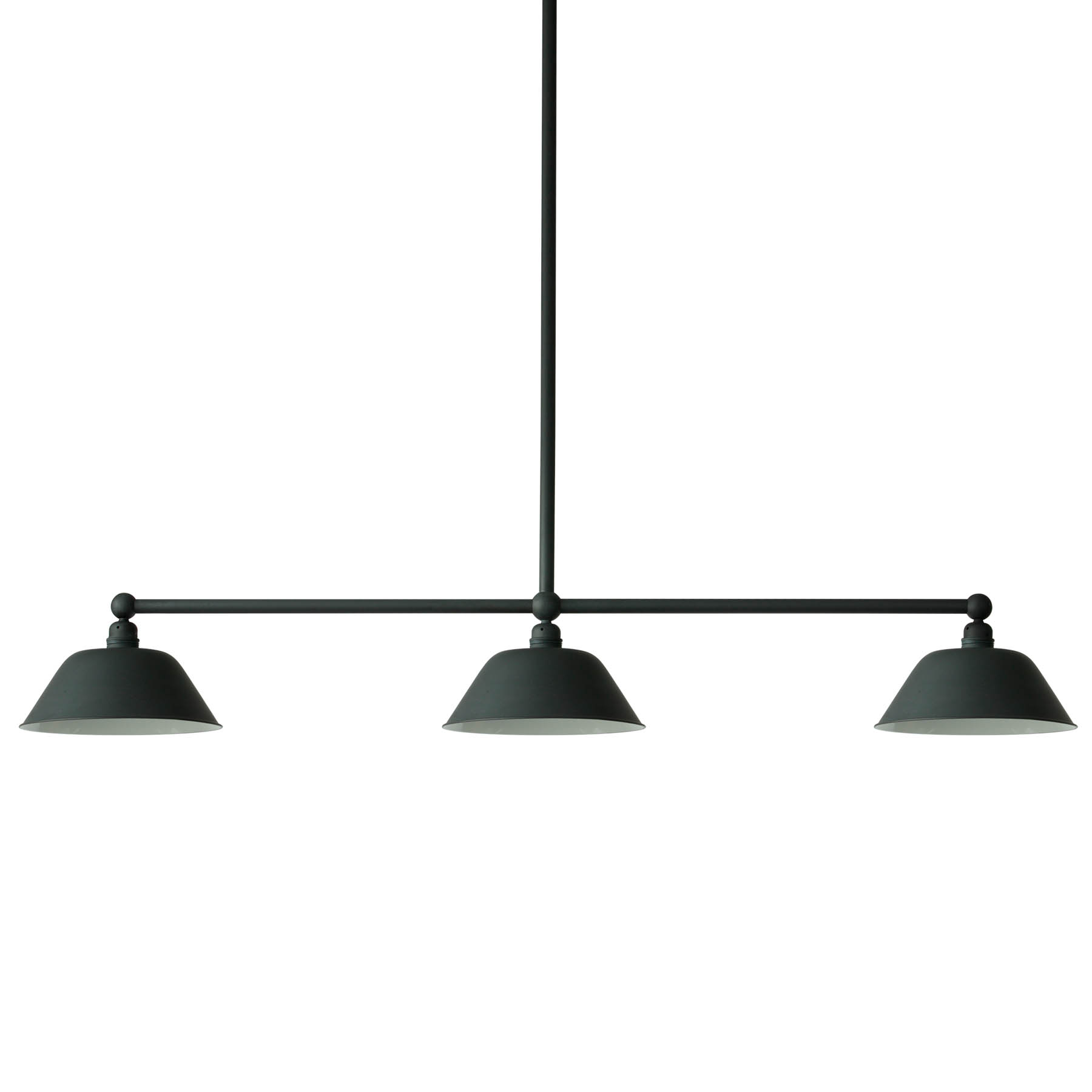 Beam Pendant Light for Longer Tables with Three Shades: Balkenlampe mit drei Schirmen zur Esstischbeleuchtung (hier Bleigrau)