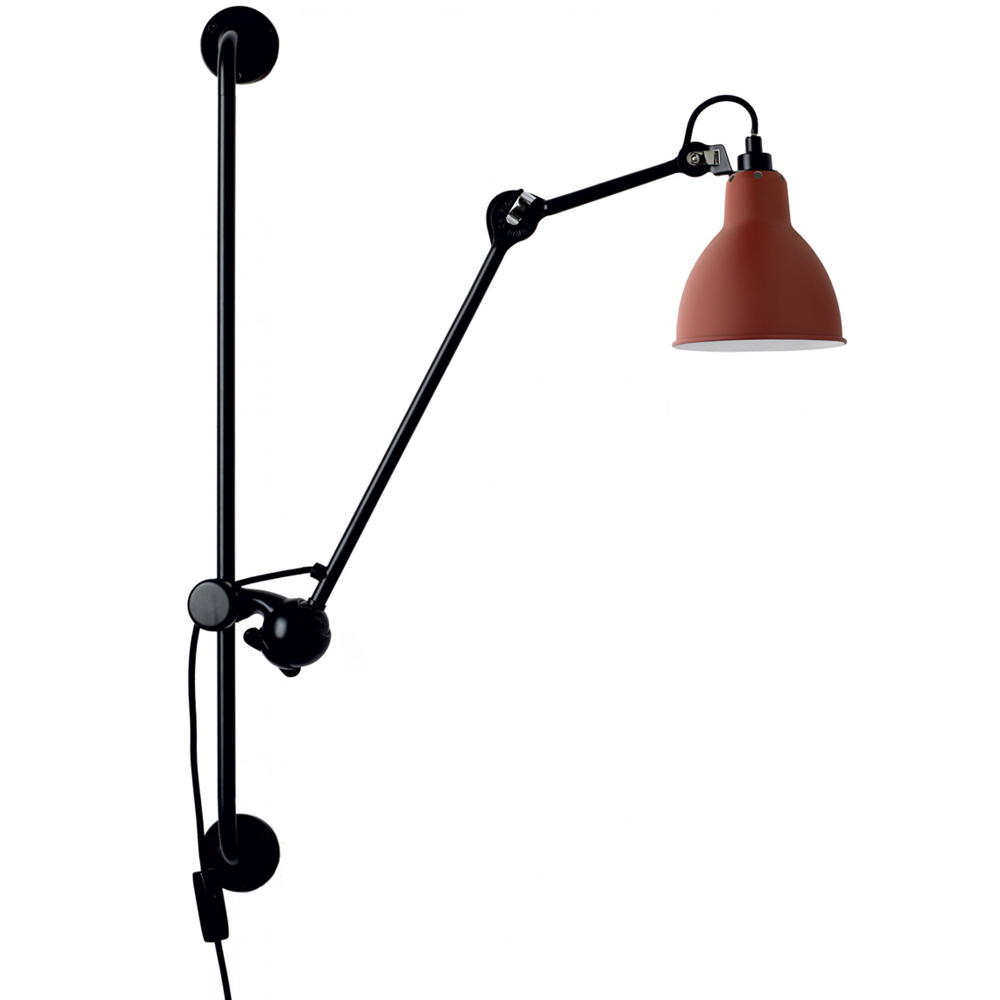 Lampe Gras Schienen-Wandlampe mit Gelenkarm N° 210: Lampe Gras N°210, mit rotem Schirm