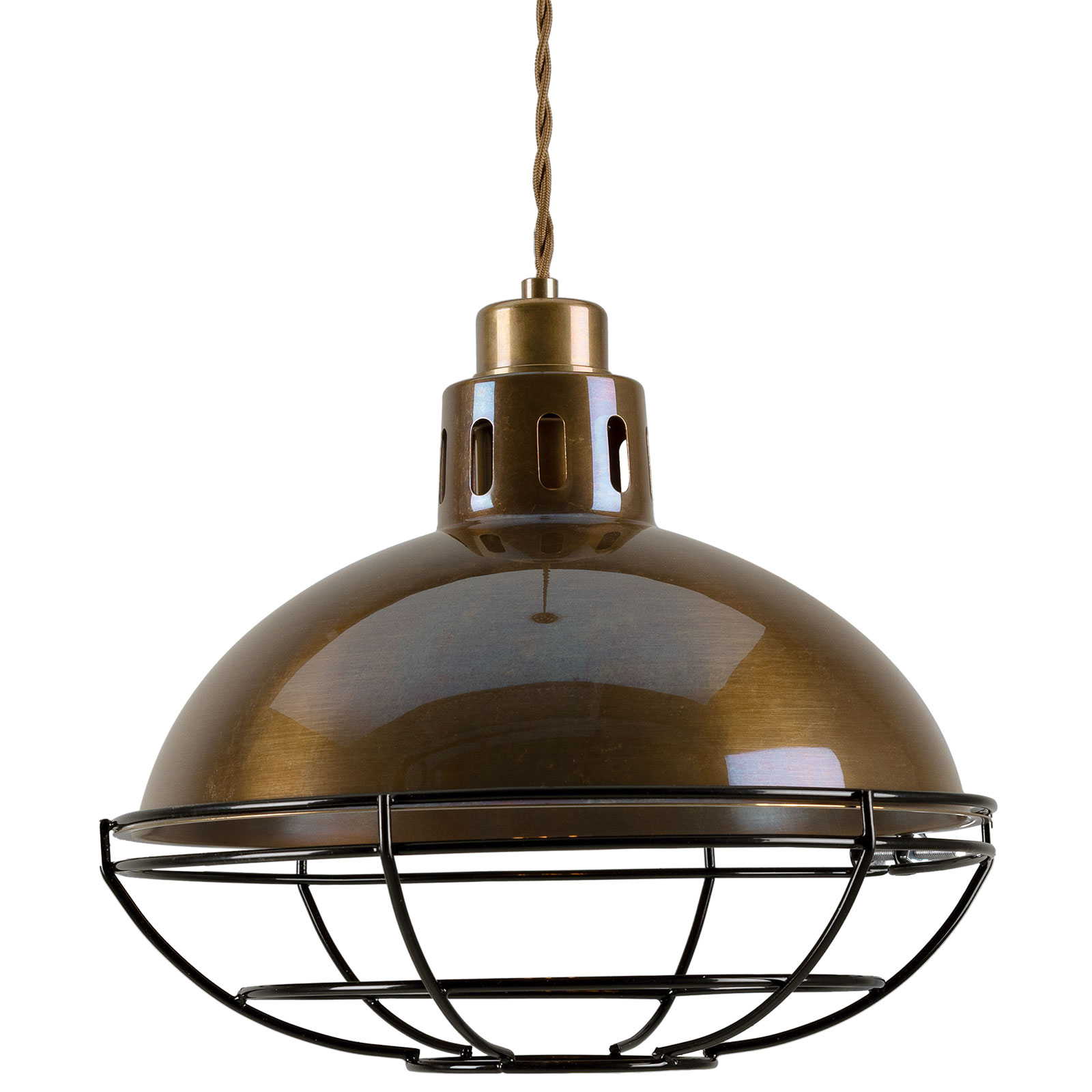 Klassische Fabriklampe aus Messing mit Schutzgitter-Käfig, 32 cm