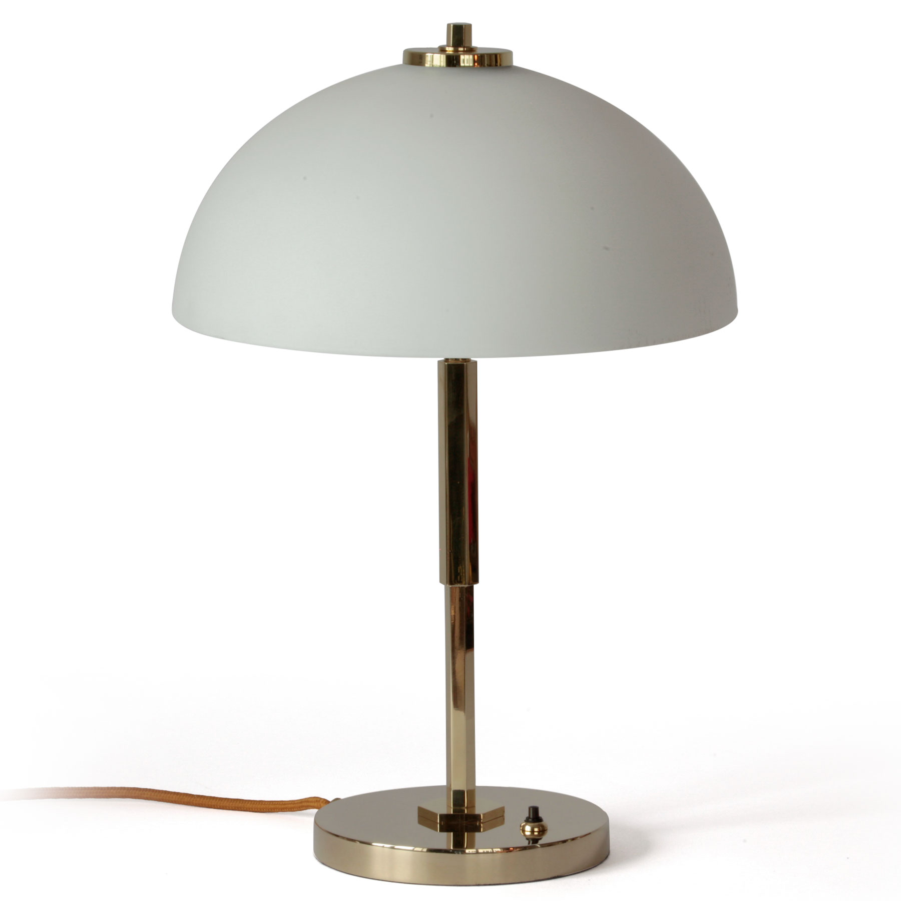 Elegant Brass Table Light in Art Deco Design With Hemispherical Glass Shade Elegant Brass Table Light in Art Deco Design With Hemispherical Glass Shade