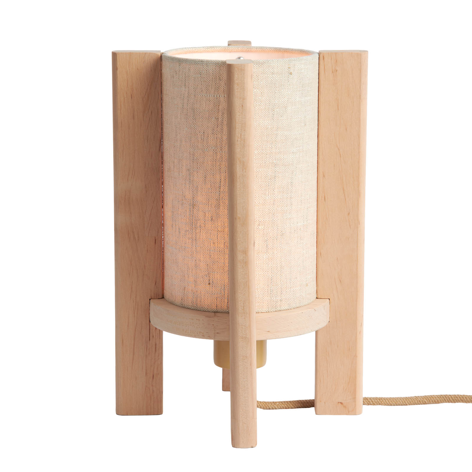 Tischleuchte aus Buchenholz und Textil