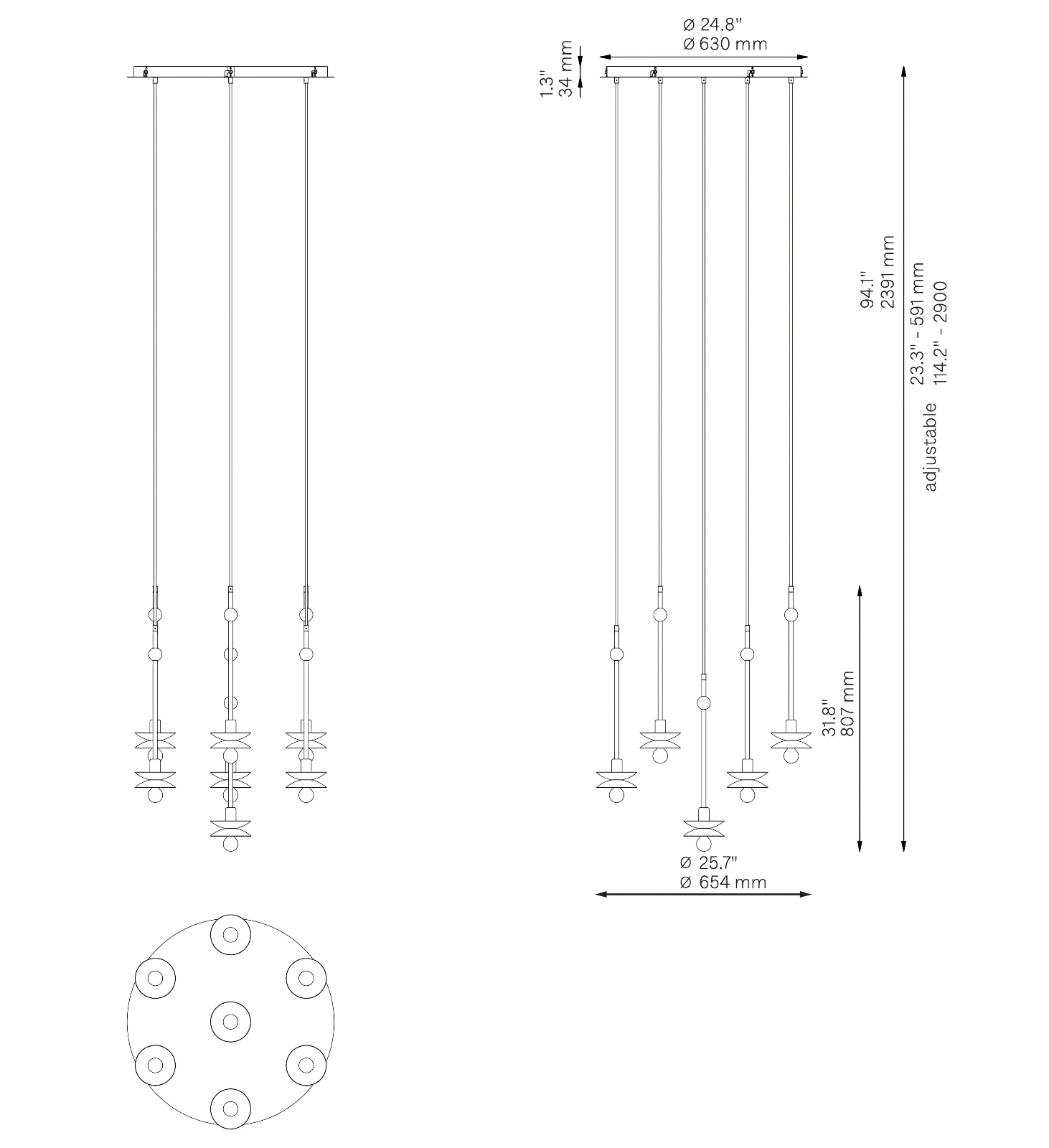 Kaskaden-Hängeleuchter BABYLON CLUSTER 7 aus Messing mit Marmor, Bild 12