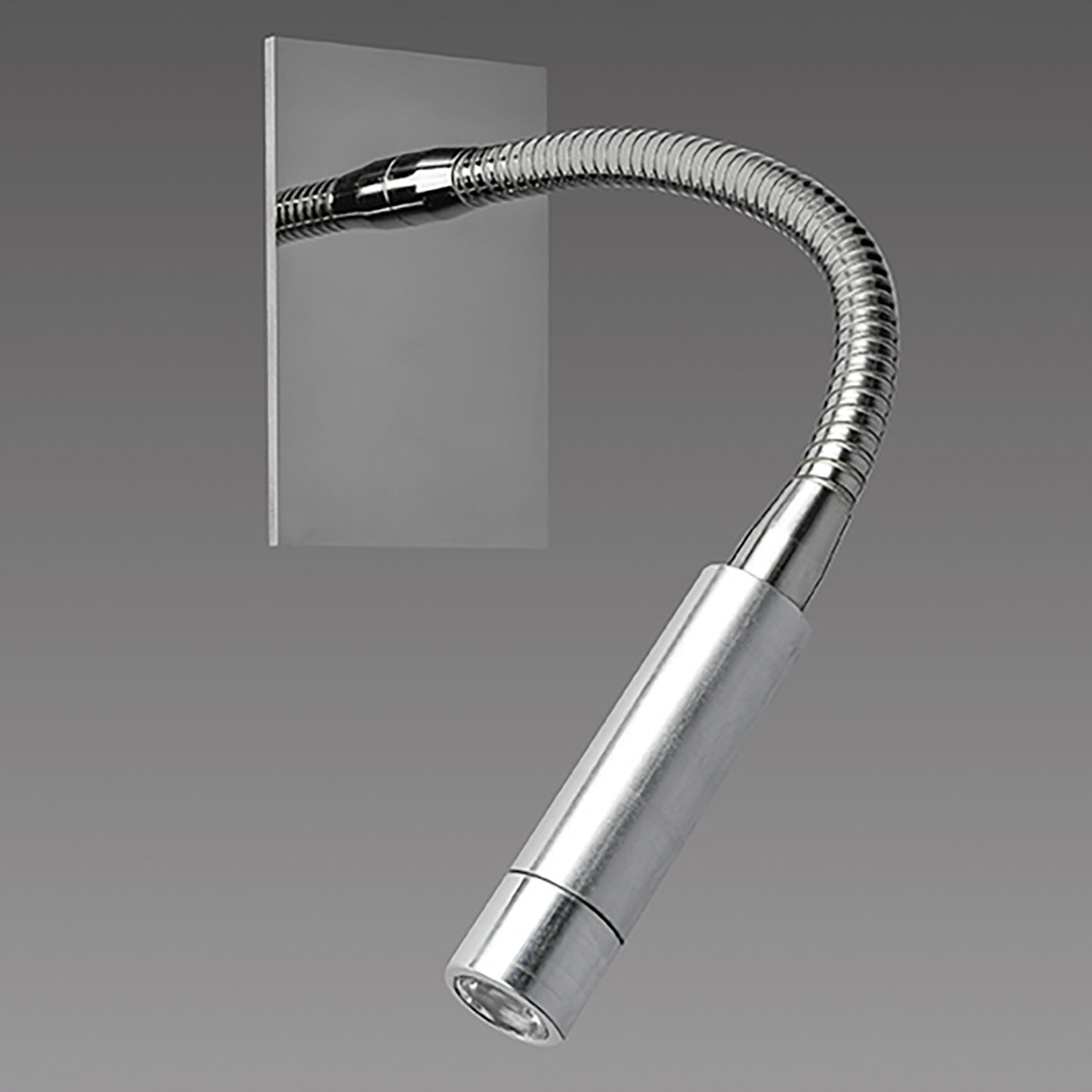 Lese-Wandstrahler mit Flexarm zur Einbau-Montage AL44: Das Modell ohne Schalter in Nickel glänzend.