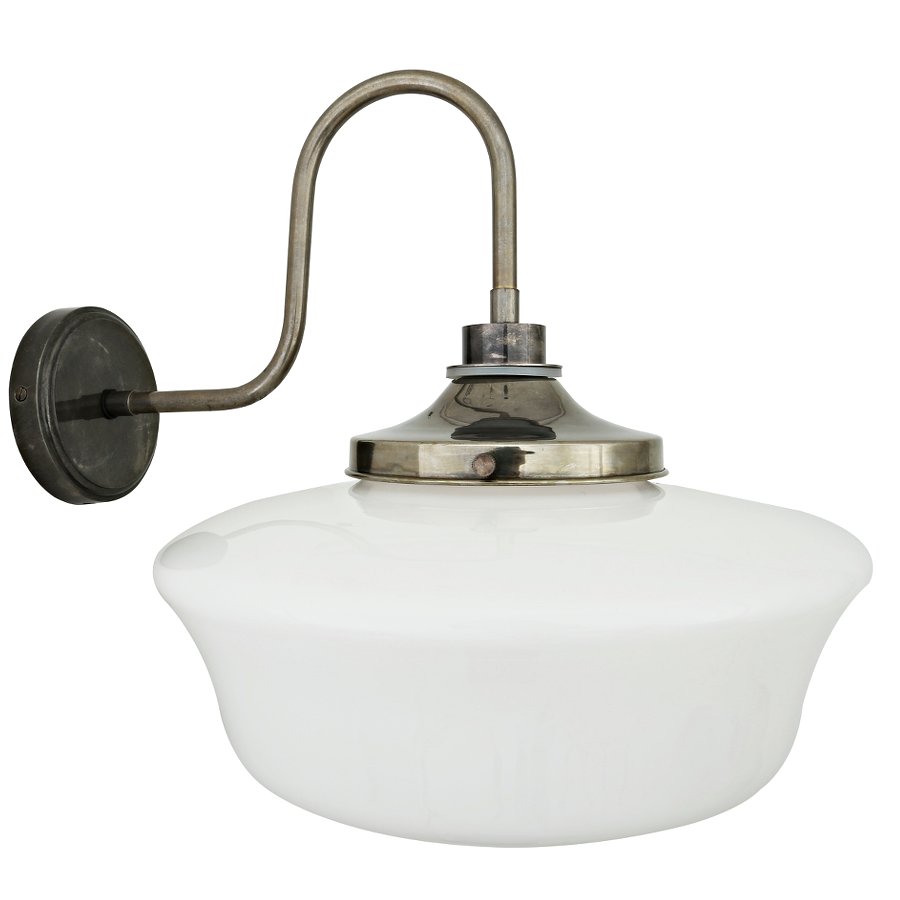 Schwanenhals-Wandlampe mit gestuftem Opalglasschirm, IP44 Schwanenhals-Wandlampe mit gestuftem Opalglasschirm, IP44