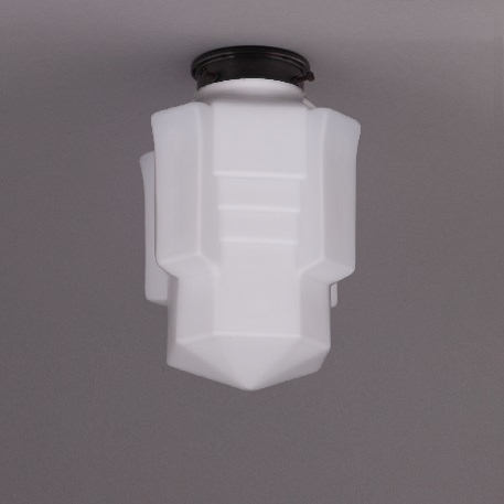 Kleine Deckenlampe mit matt-opalem Art Déco-Glas Ø 16 cm: Deckenteil schlank und glatt, dunkel patiniert