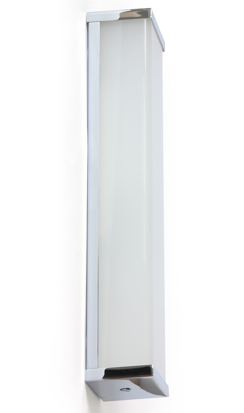 Hohe Chrom-Wandleuchte z.B. für Bad-Spiegel, LED: Hohe, puristische Wandleuchte mit moderner LED-Technik: ideal für Bad-Spiegel (Modell 1 mit 40 cm)