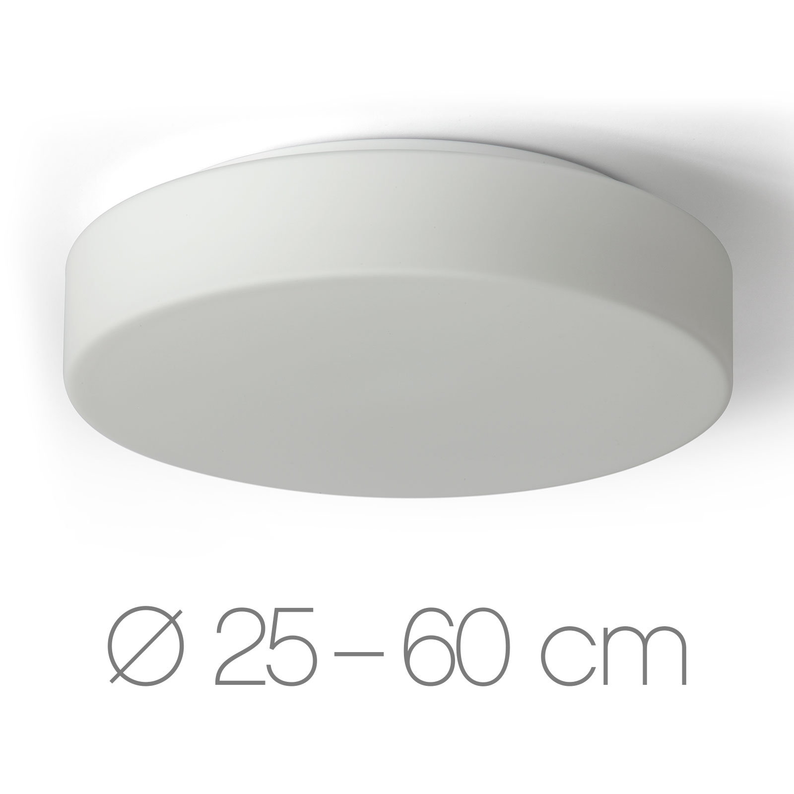 Schlichte, runde Opalglas-Deckenleuchte ELISA, Ø 25 bis 60 cm: Die schlichte, runde Glas-Deckenleuchte (hier mit Ø 36 cm, M) überzeugt mit hochwertigem, samtig-mattem Opalglas