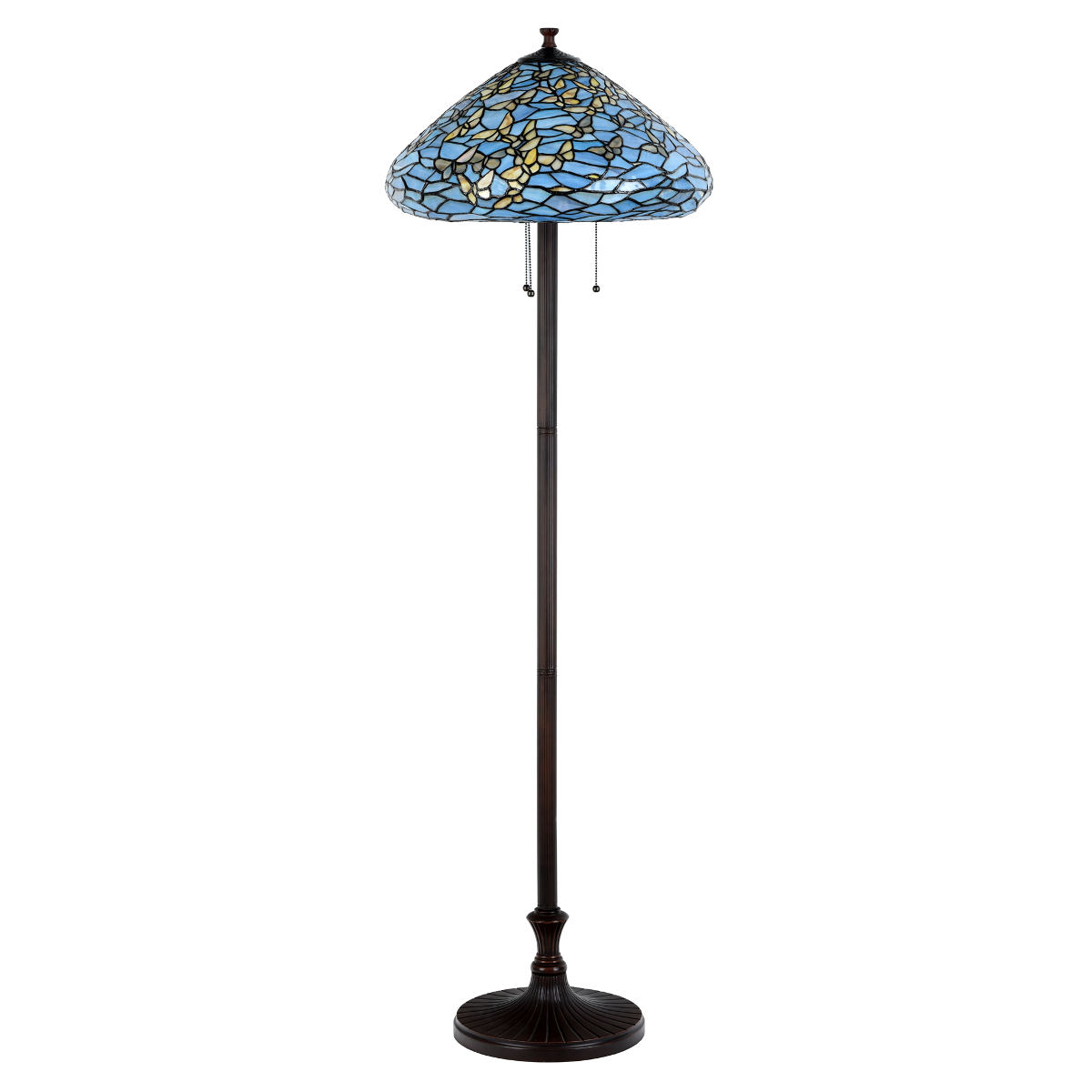 Große Tiffany-Stehleuchte mit Schmetterlingsmotiv Große Tiffany-Stehleuchte mit Schmetterlingsmotiv