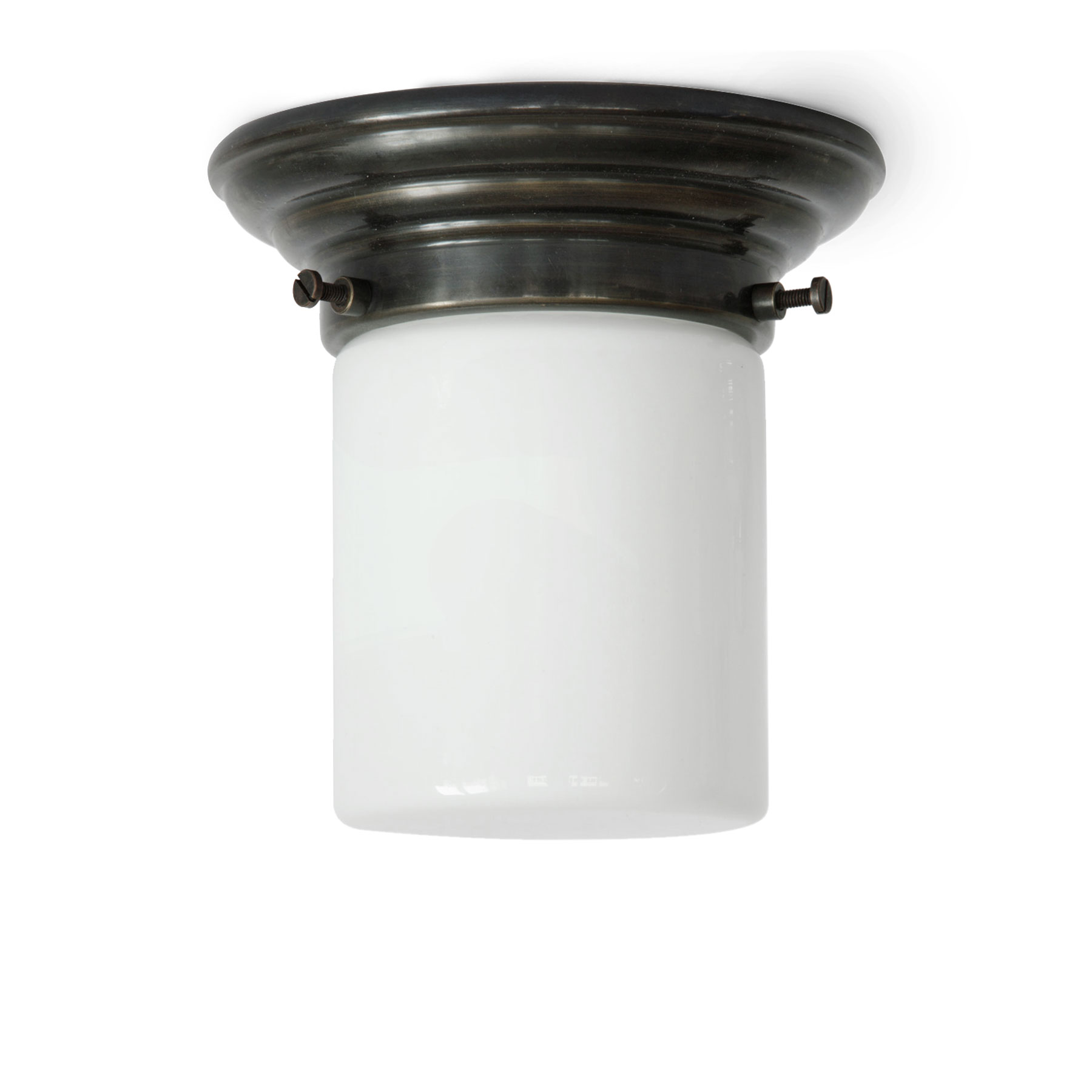 Sehr kleine Deckenleuchte mit weißem Zylinderglas Ø 9 cm