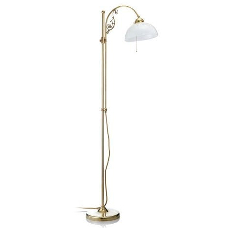 Nostalgic Floor Lamp With Glass Shade on Ornate Arched Brass Arm, Fig. 5 Nostalgic Floor Lamp With Glass Shade on Ornate Arched Brass Arm, Fig. 5
