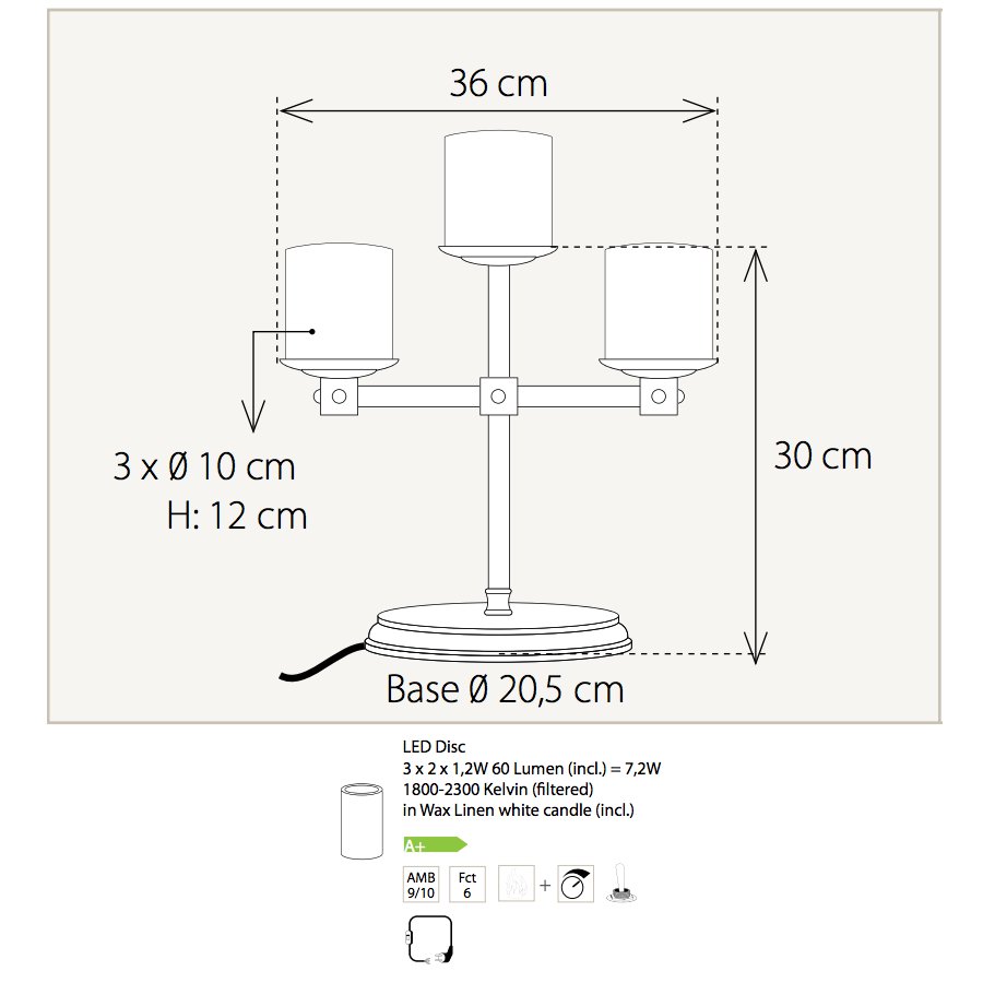 BELLEFO ein- oder mehrflammiger Tischleuchter: Maße der Leuchte, Modell 2