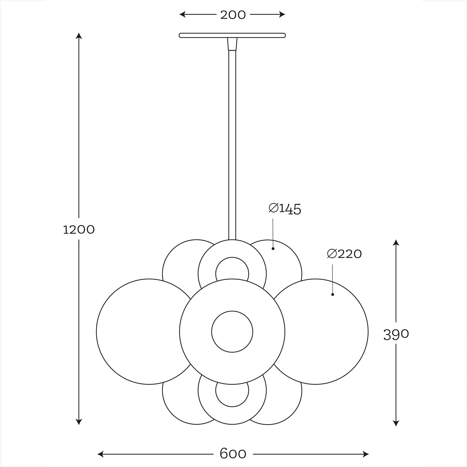 Moderner Kugel-Cluster Leuchter mit neun farbigen Glaskugeln, Bild 5 Moderner Kugel-Cluster Leuchter mit neun farbigen Glaskugeln, Bild 5