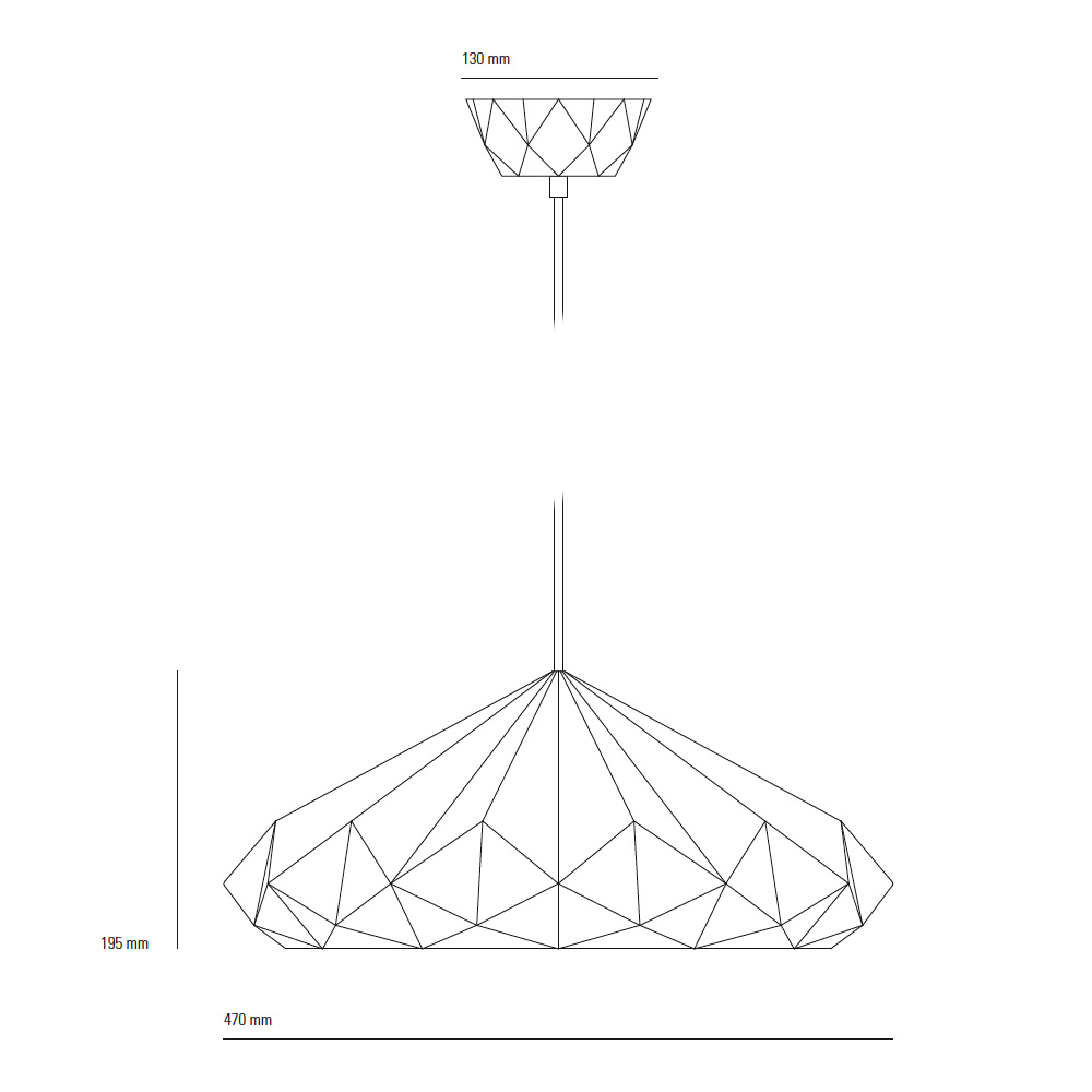 Bild 12: Die Abmessungen der Porzellan-Hängeleuchte HATTON, Modell 5 Große Facetten-Hängeleuchten aus Porzellan HATTON 4 & 5: Die Abmessungen der Porzellan-Hängeleuchte HATTON, Modell 5