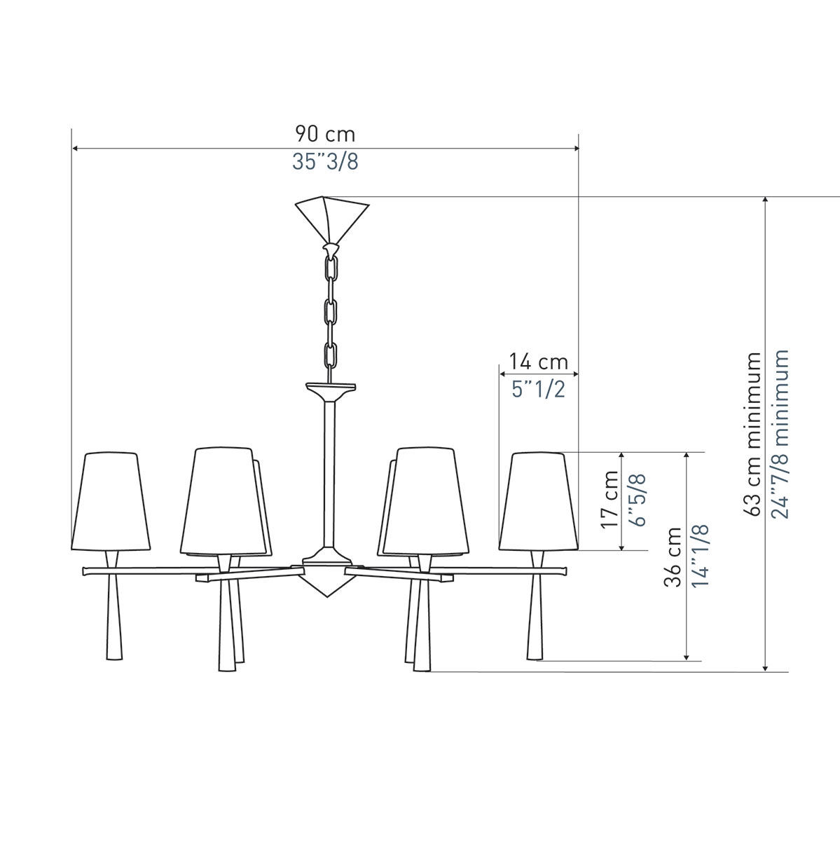 Bild 6: Mittleres Modell Exklusiver Bronzeguss-Lüster PABLO mit Textilschirmen (Ø 90 / 106 cm): Mittleres Modell