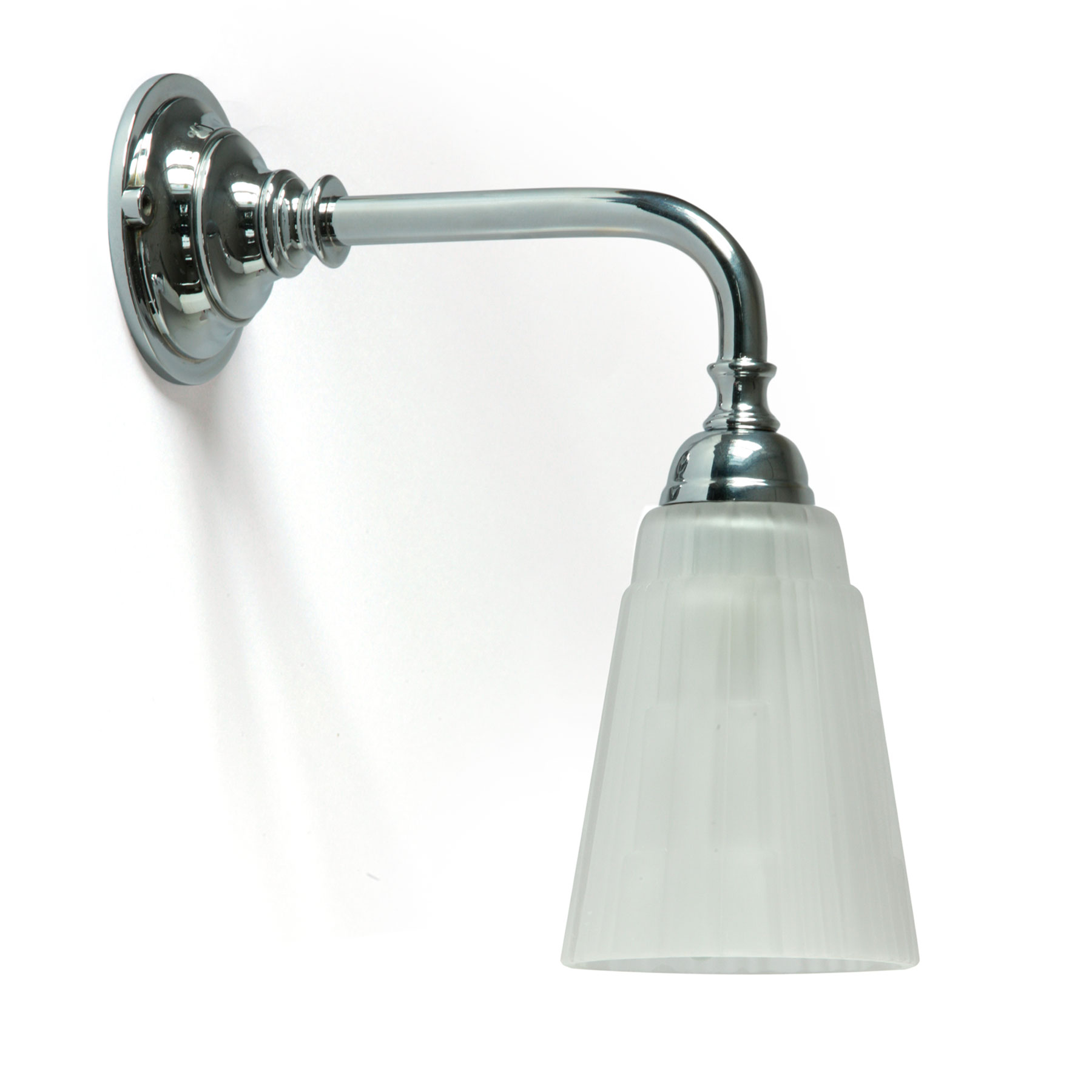 Nostalgische Bad-Wandleuchte in Chrom mit mattem Glas