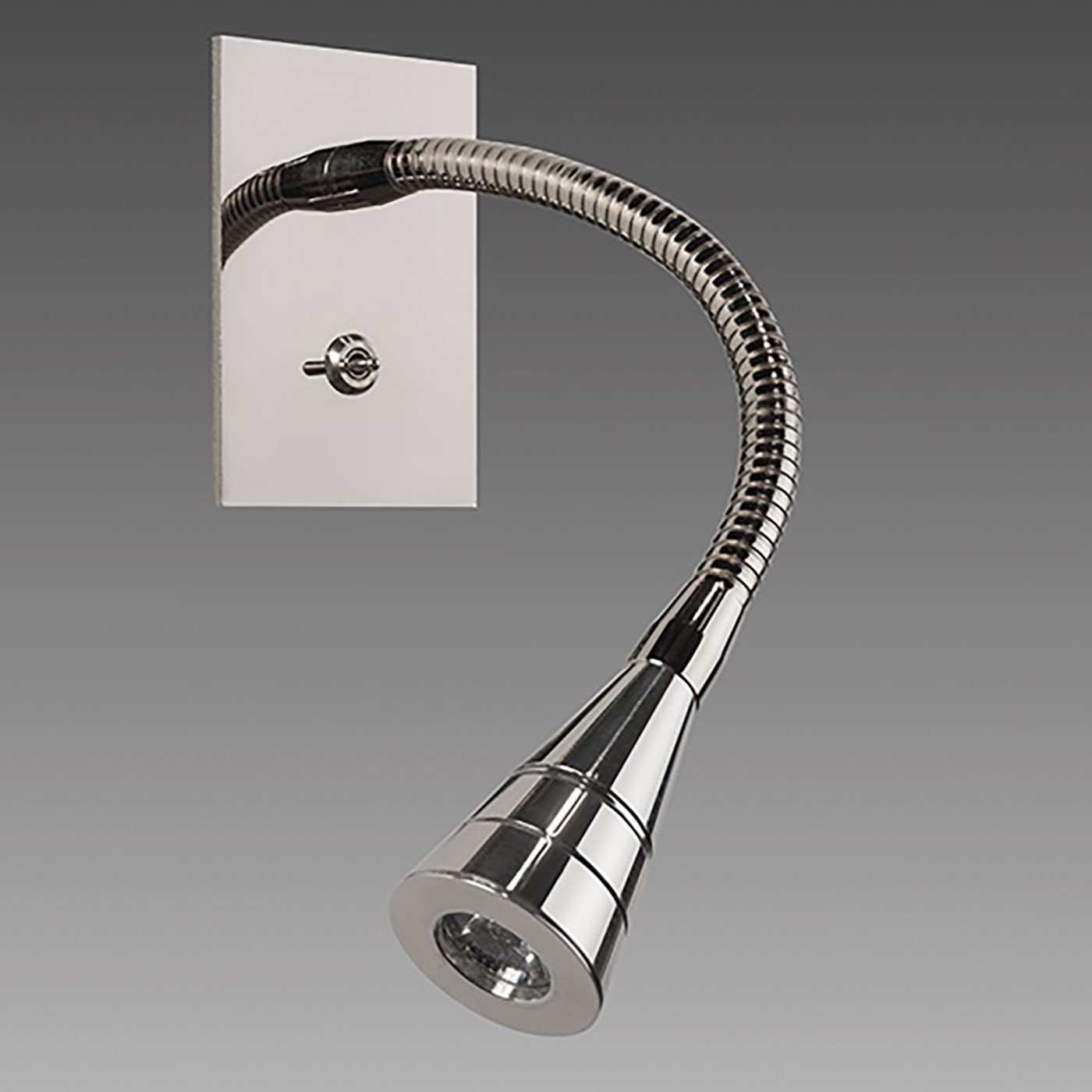 Flexible Bedside Reading Wall Lamp for Flush Mounting AL40: Das Modell mit Schalter in Nickel glänzend.