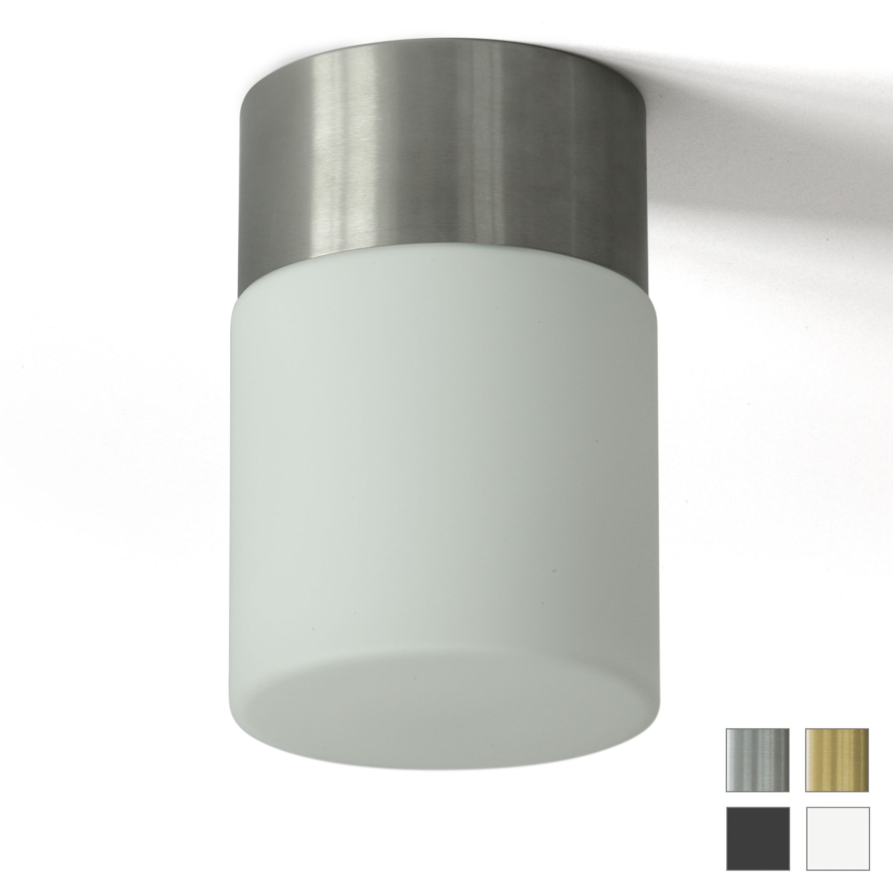 Zylinder-Deckenleuchte aus Opalglas ZYLKOD, Metallsockel, Ø 14/18 cm