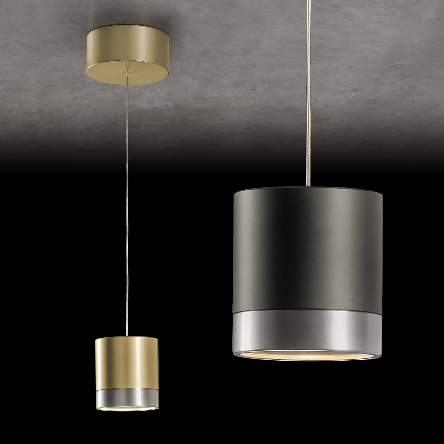 Modern LED pendant light AURA with reflecting shade, adjustable height