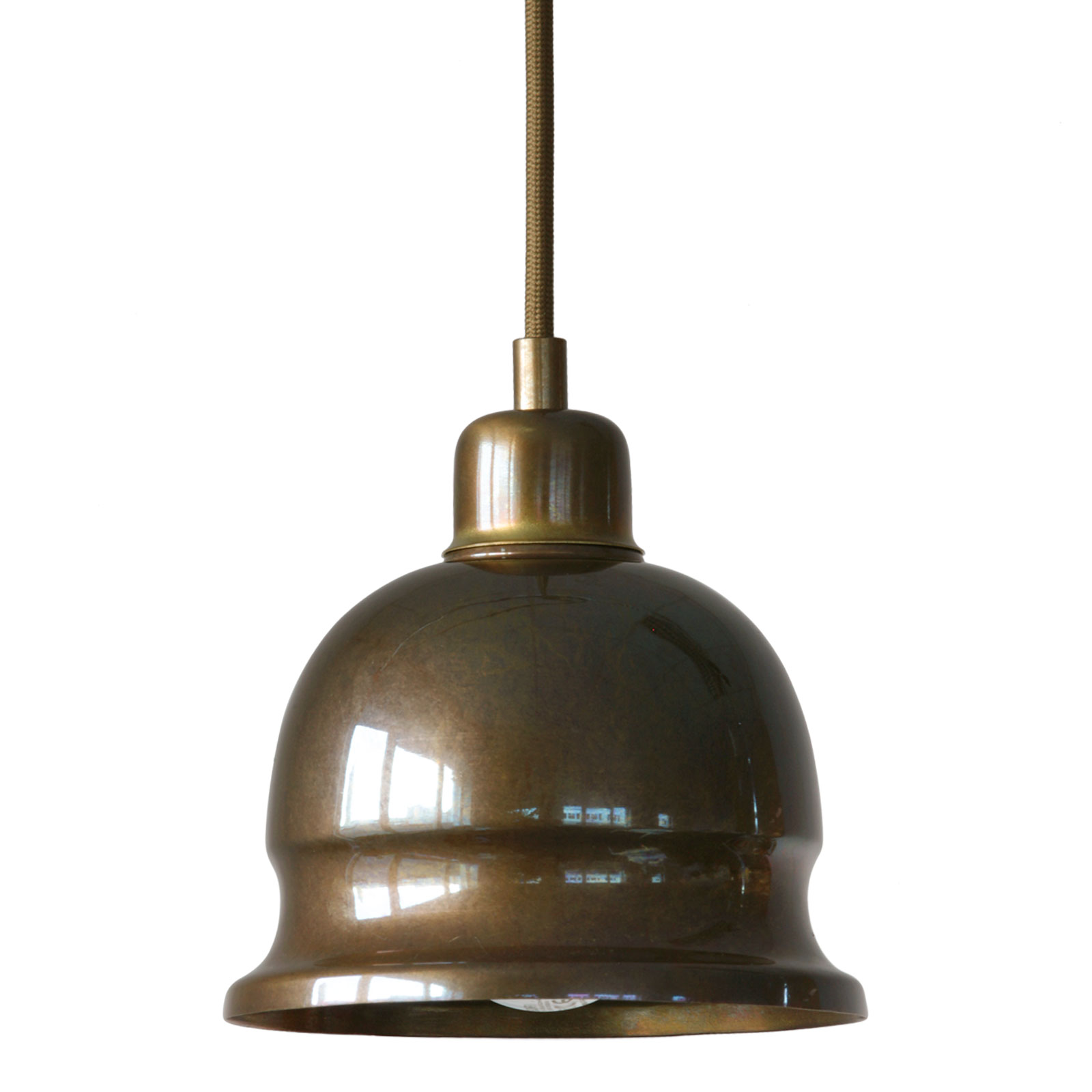 Small nostalgic bell shaped brass pendant light, Ø 15 cm