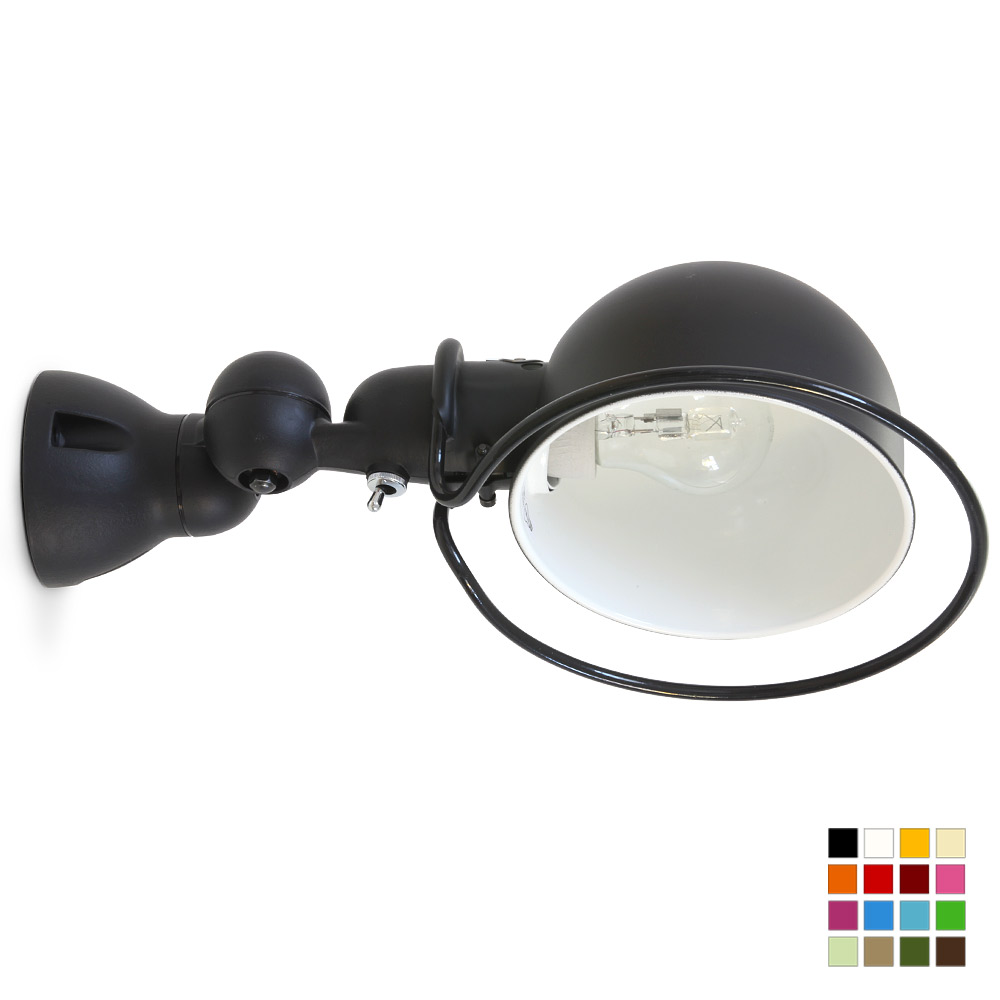 Flexibler Gelenkwandstrahler LOFT mit Halbkugel-Reflektor: Der Gelenkwandstrahler von Jieldé, kleines Modell in schwarz mit Kippschalter