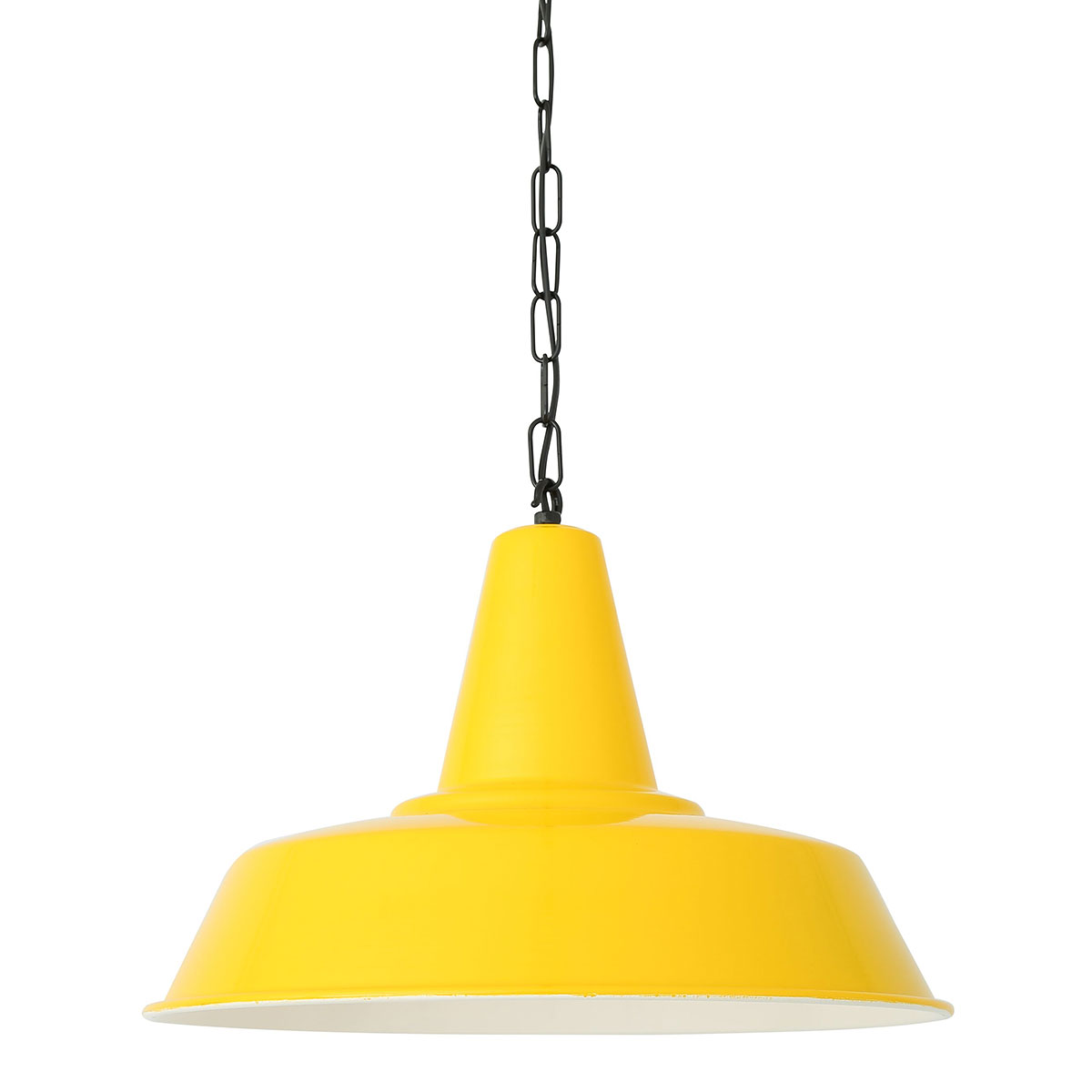 Schwarze Industriestil-Pendelleuchte 40 cm mit Kette: Gelbe Industrielampe, mit Kette