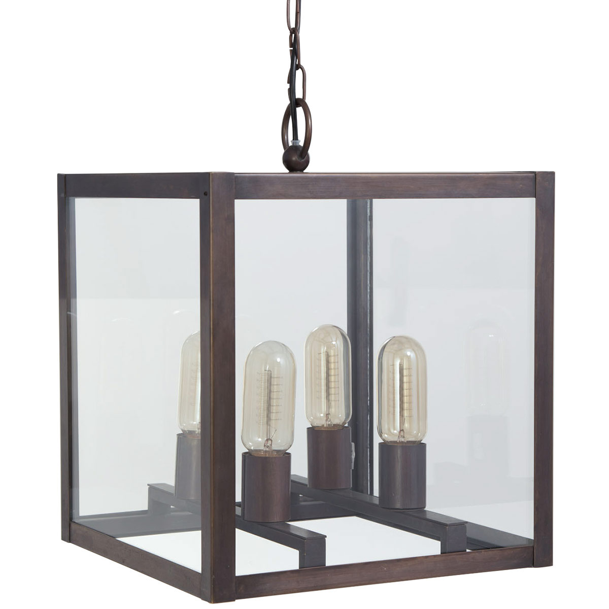 Timeless glazed box pendant lantern from France ANTARES, quad-flamed