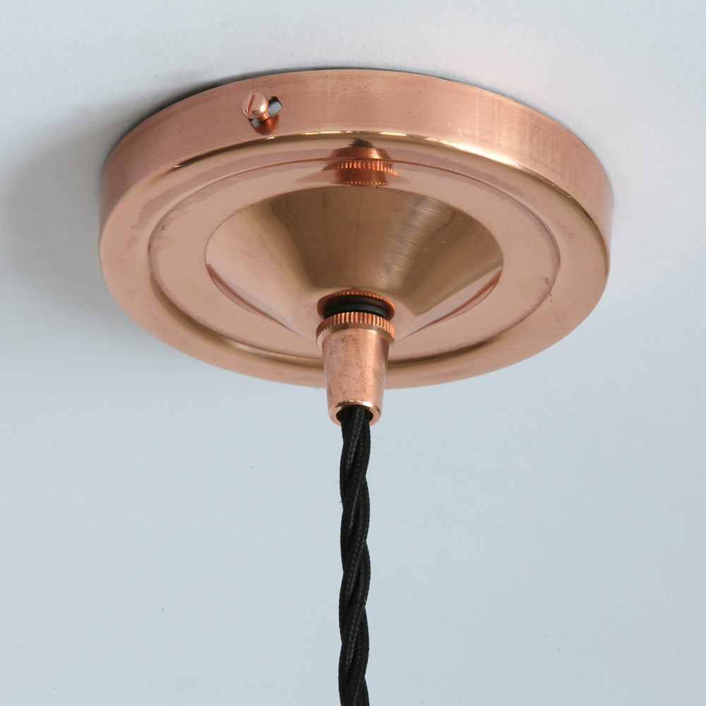 Bild 14: Kupfer poliert Nostalgische „Eisenbahn“-Pendelleuchte mit prismatischem Glasschirm: Kupfer poliert