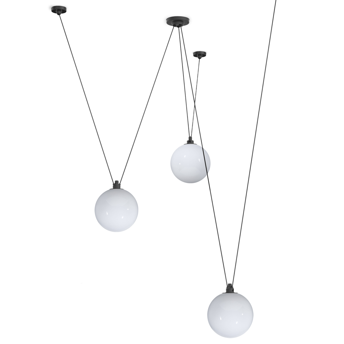 Kugellampen-Gruppe mit flexiblem Trapez-Pendel Acrobates N° 325