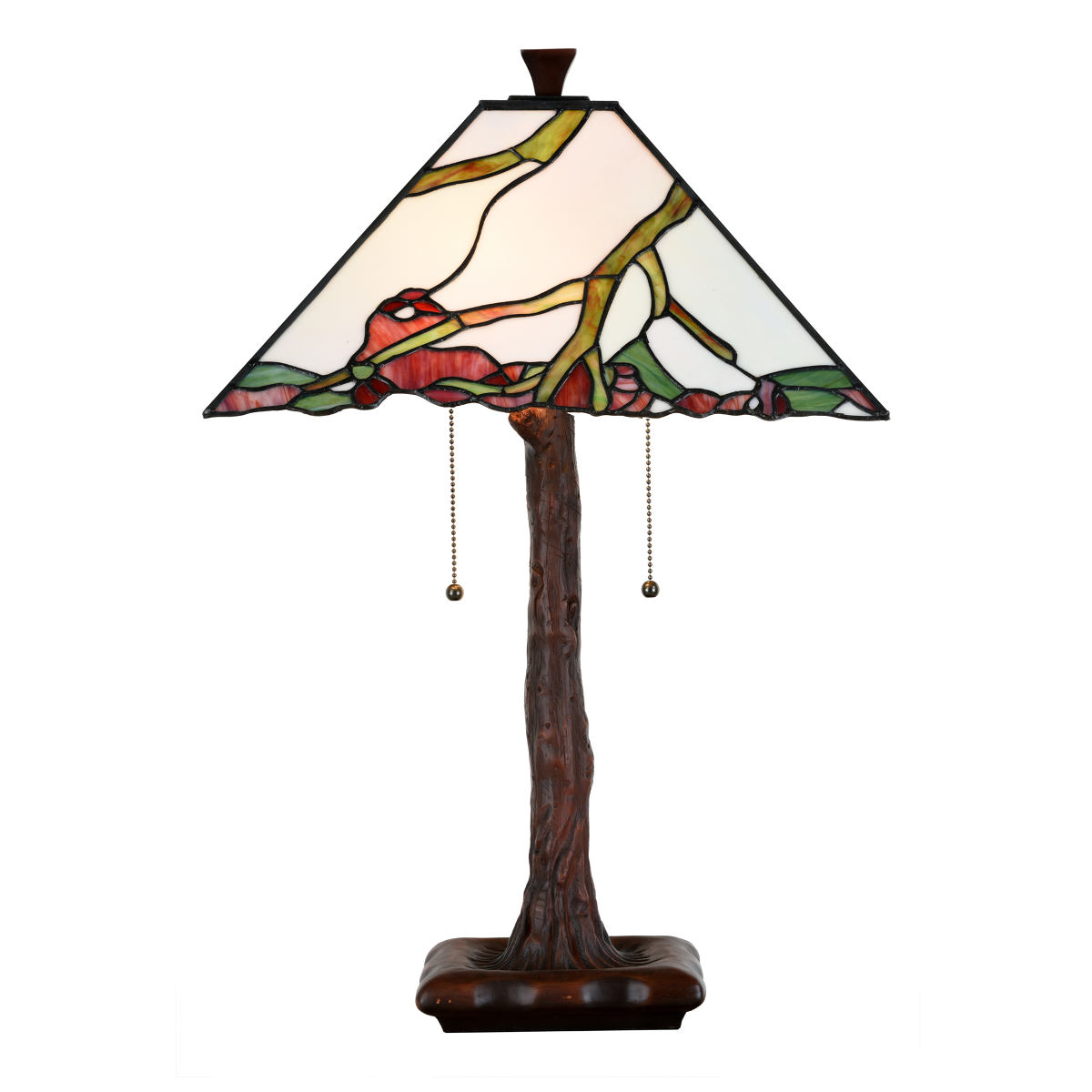 Naturalistic decorative table light with Tiffany glass shade