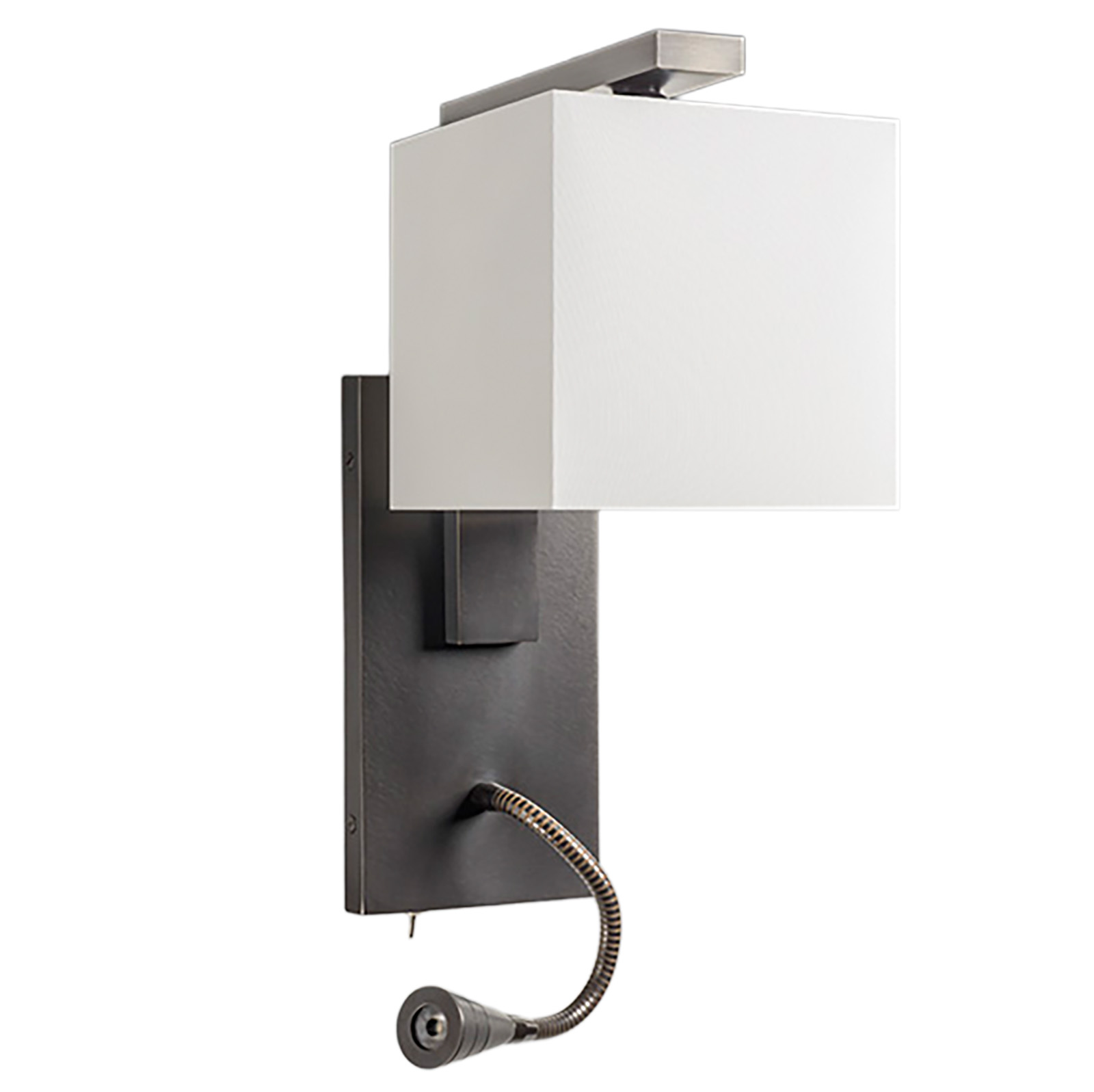 Schmale Wandleuchte mit Textilschirm und flexiblem Leselicht AL106