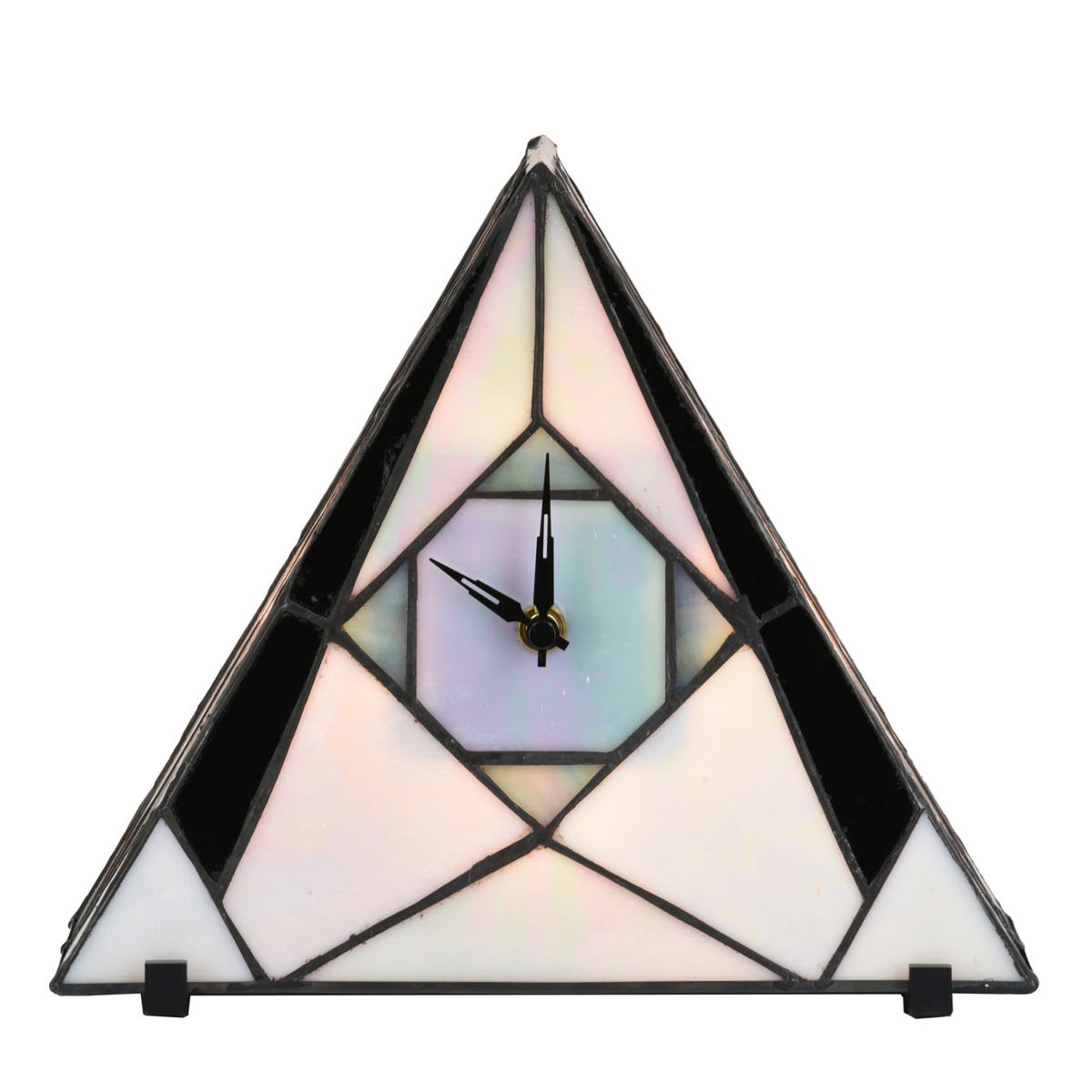 Tiffany-Tischleuchte aus Perlmuttglas mit integrierter Uhr: Tiffany-Tischleuchte aus Perlmuttglas mit integrierter Uhr