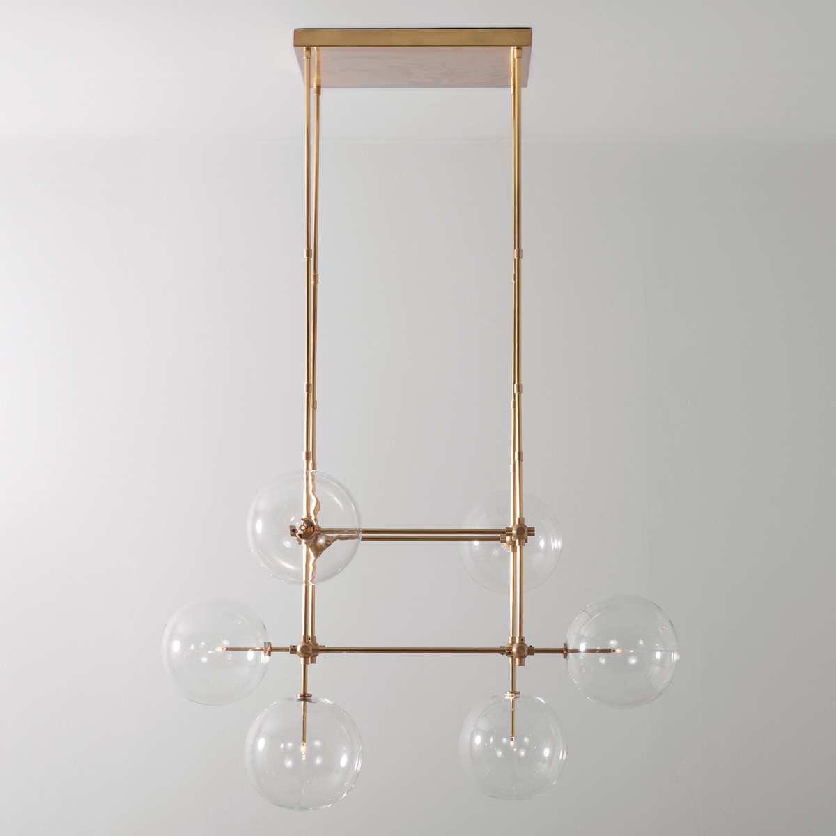 Modern brass ceiling lamp with six glass balls Modern brass ceiling lamp with six glass balls