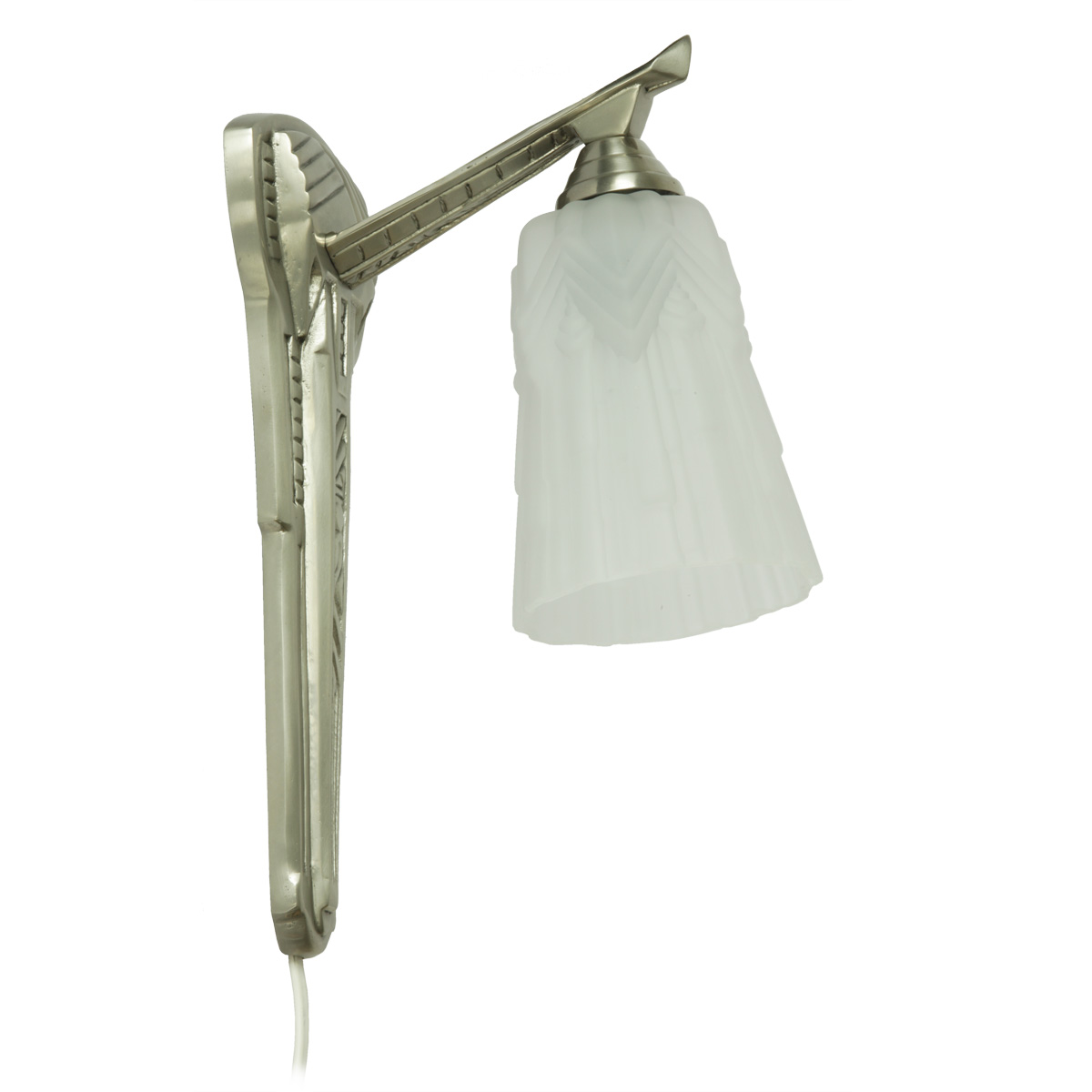 Bild 2: Wandhalterung aus mattvernickeltem Messing mit satiniertem Glas Art nouveau-Wandleuchte mit satiniertem Glas: Wandhalterung aus mattvernickeltem Messing mit satiniertem Glas