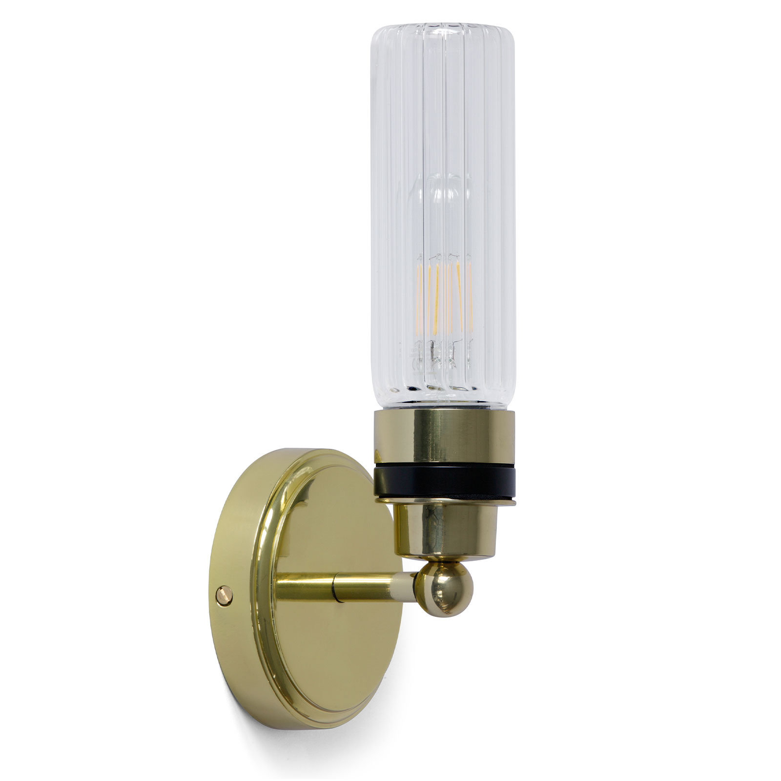 Badezimmer-Wandlampe mit klarem oder prismatischem Glaszylinder, IP65: Messing poliert, prismatisches Glas