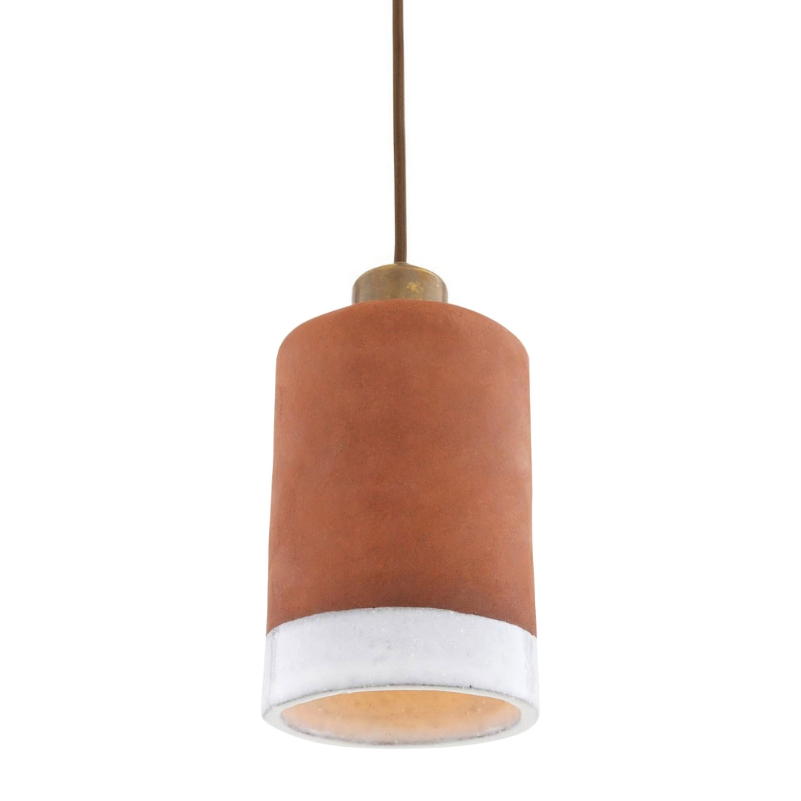 Kleine Terracotta-Hängeleuchte mit weiß glasiertem Rand Kleine Terracotta-Hängeleuchte mit weiß glasiertem Rand